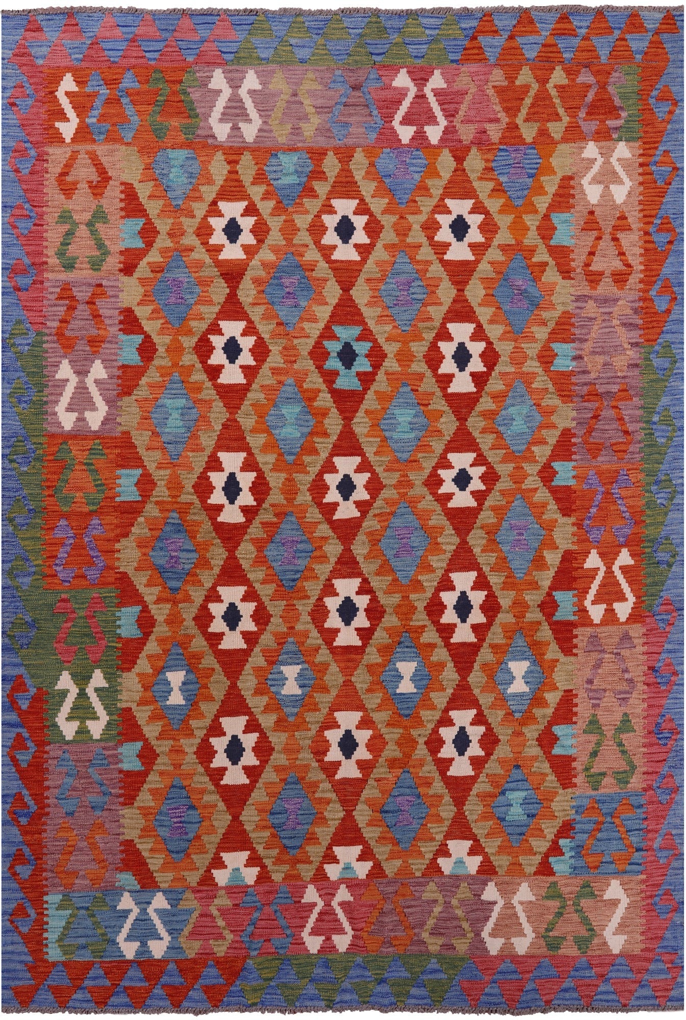 Reversible Kilim Flat Weave Wool On Wool Rug - 6' 7" X 9' 4" - Golden Nile