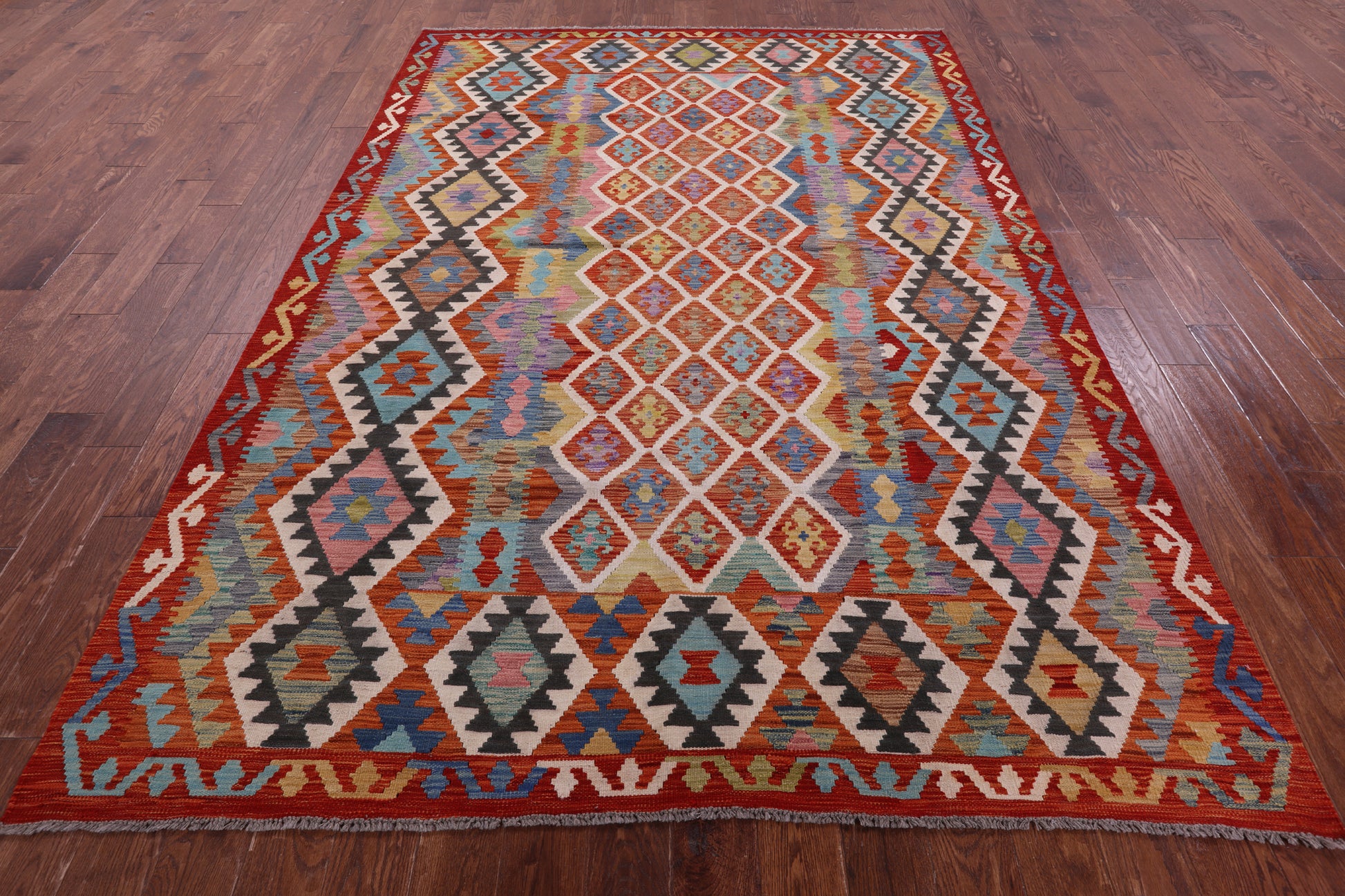 Reversible Kilim Flat Weave Wool On Wool Rug - 6' 9" X 9' 8" - Golden Nile