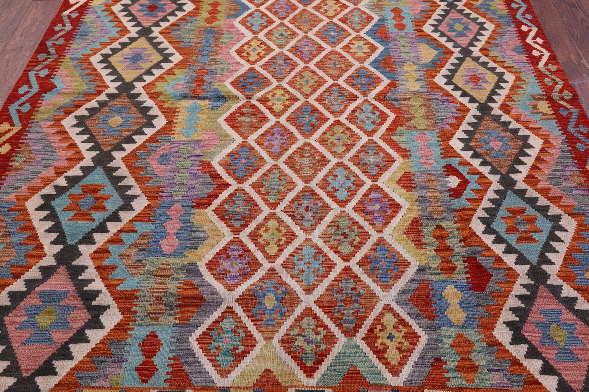 Reversible Kilim Flat Weave Wool On Wool Rug - 6' 9" X 9' 8" - Golden Nile