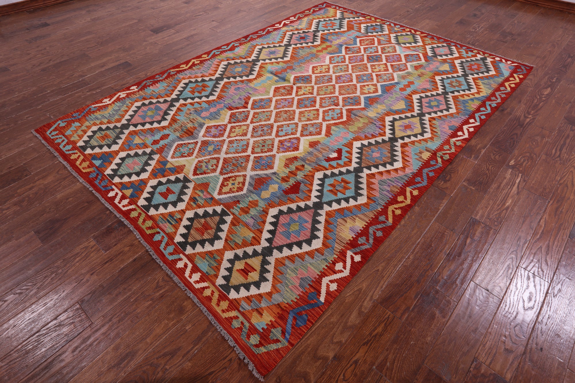 Reversible Kilim Flat Weave Wool On Wool Rug - 6' 9" X 9' 8" - Golden Nile
