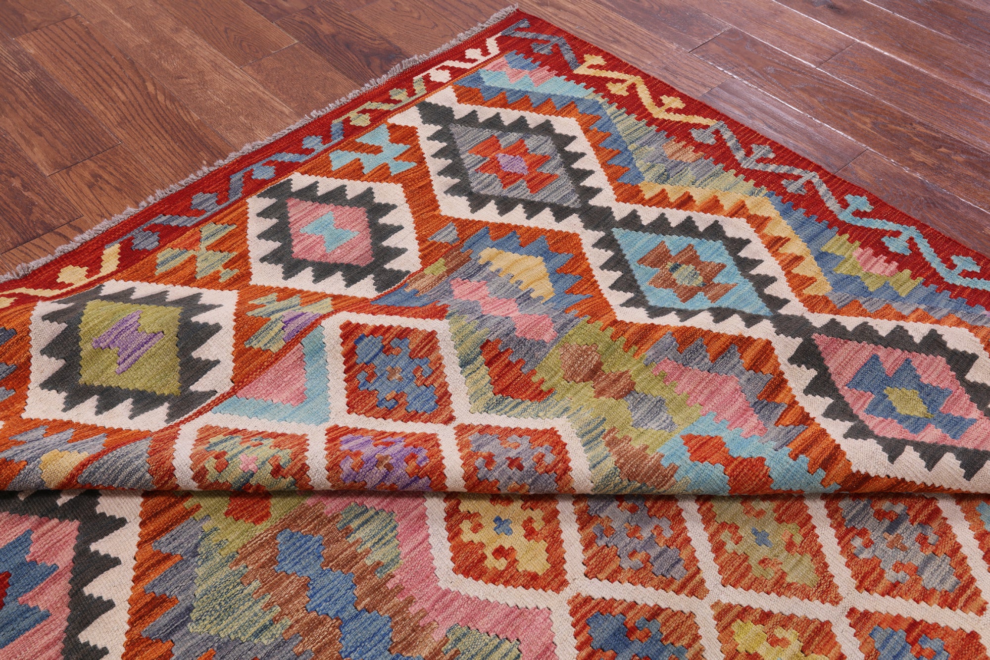 Reversible Kilim Flat Weave Wool On Wool Rug - 6' 9" X 9' 8" - Golden Nile