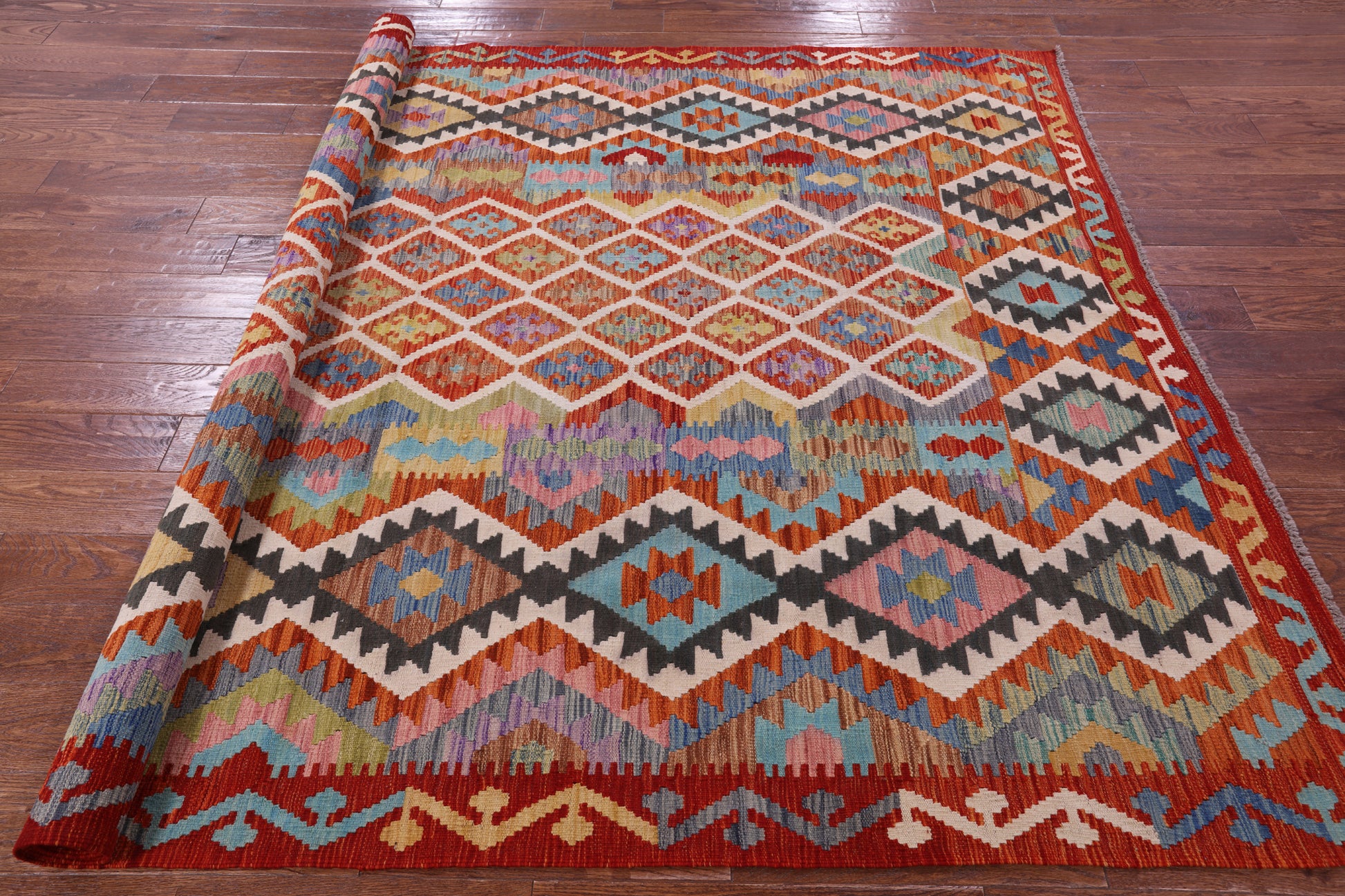 Reversible Kilim Flat Weave Wool On Wool Rug - 6' 9" X 9' 8" - Golden Nile
