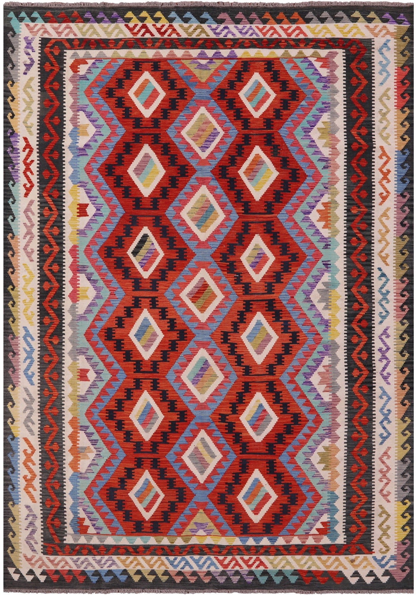 Reversible Kilim Flat Weave Wool On Wool Rug - 6' 8" X 9' 8" - Golden Nile