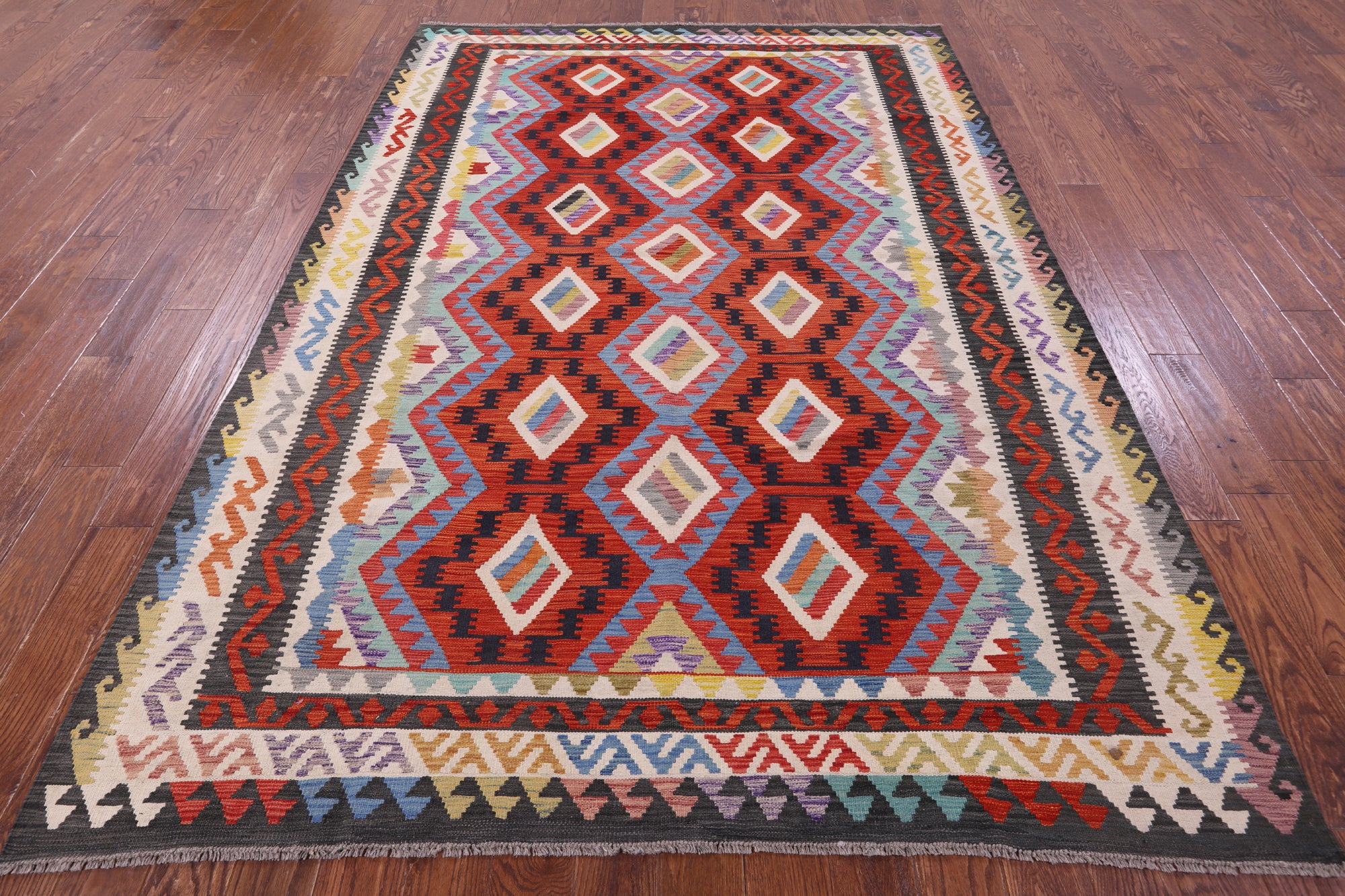 Reversible Kilim Flat Weave Wool On Wool Rug - 6' 8" X 9' 8" - Golden Nile