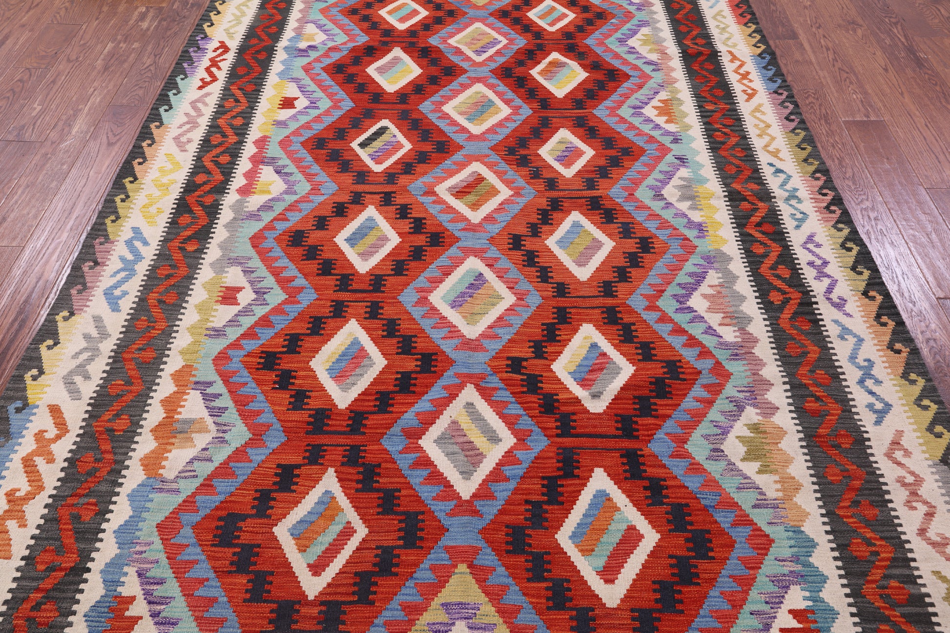Reversible Kilim Flat Weave Wool On Wool Rug - 6' 8" X 9' 8" - Golden Nile