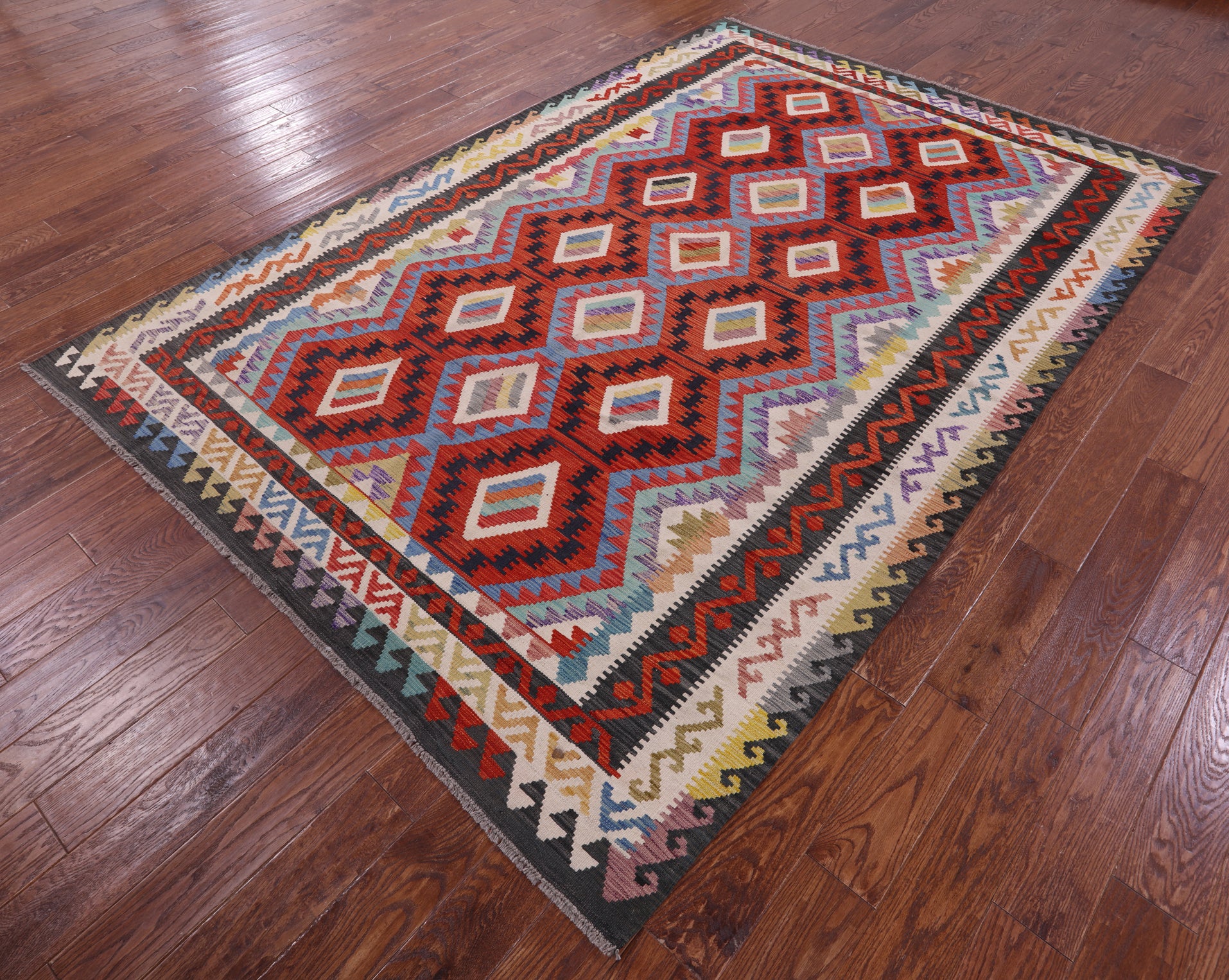 Reversible Kilim Flat Weave Wool On Wool Rug - 6' 8" X 9' 8" - Golden Nile