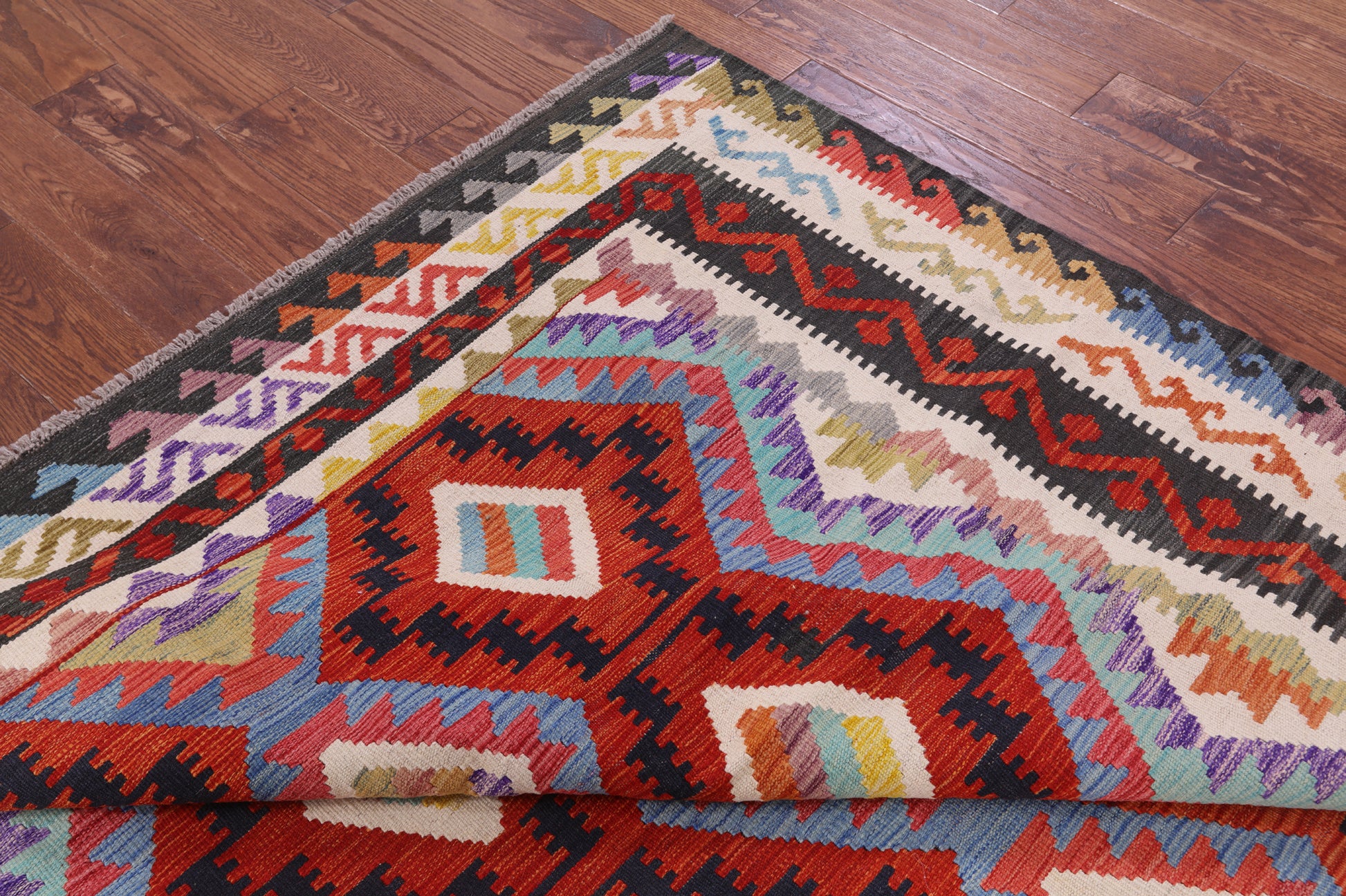 Reversible Kilim Flat Weave Wool On Wool Rug - 6' 8" X 9' 8" - Golden Nile