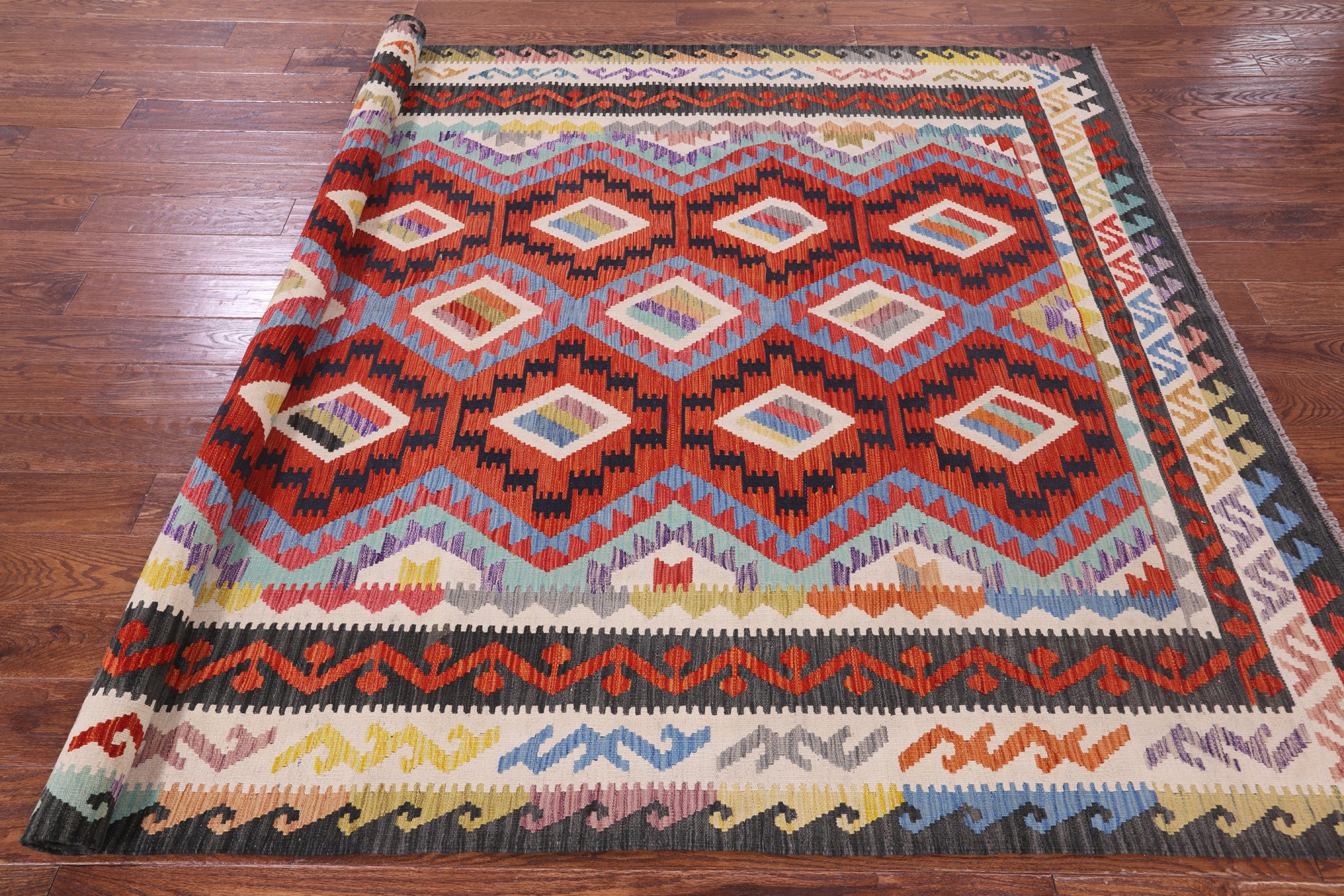 Reversible Kilim Flat Weave Wool On Wool Rug - 6' 8" X 9' 8" - Golden Nile