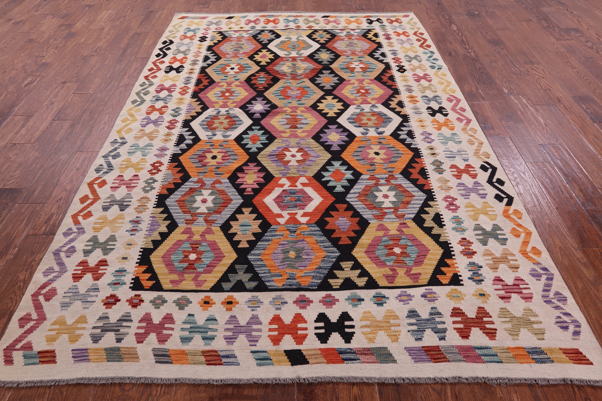Reversible Kilim Flat Weave Wool On Wool Rug - 6' 8" X 9' 8" - Golden Nile