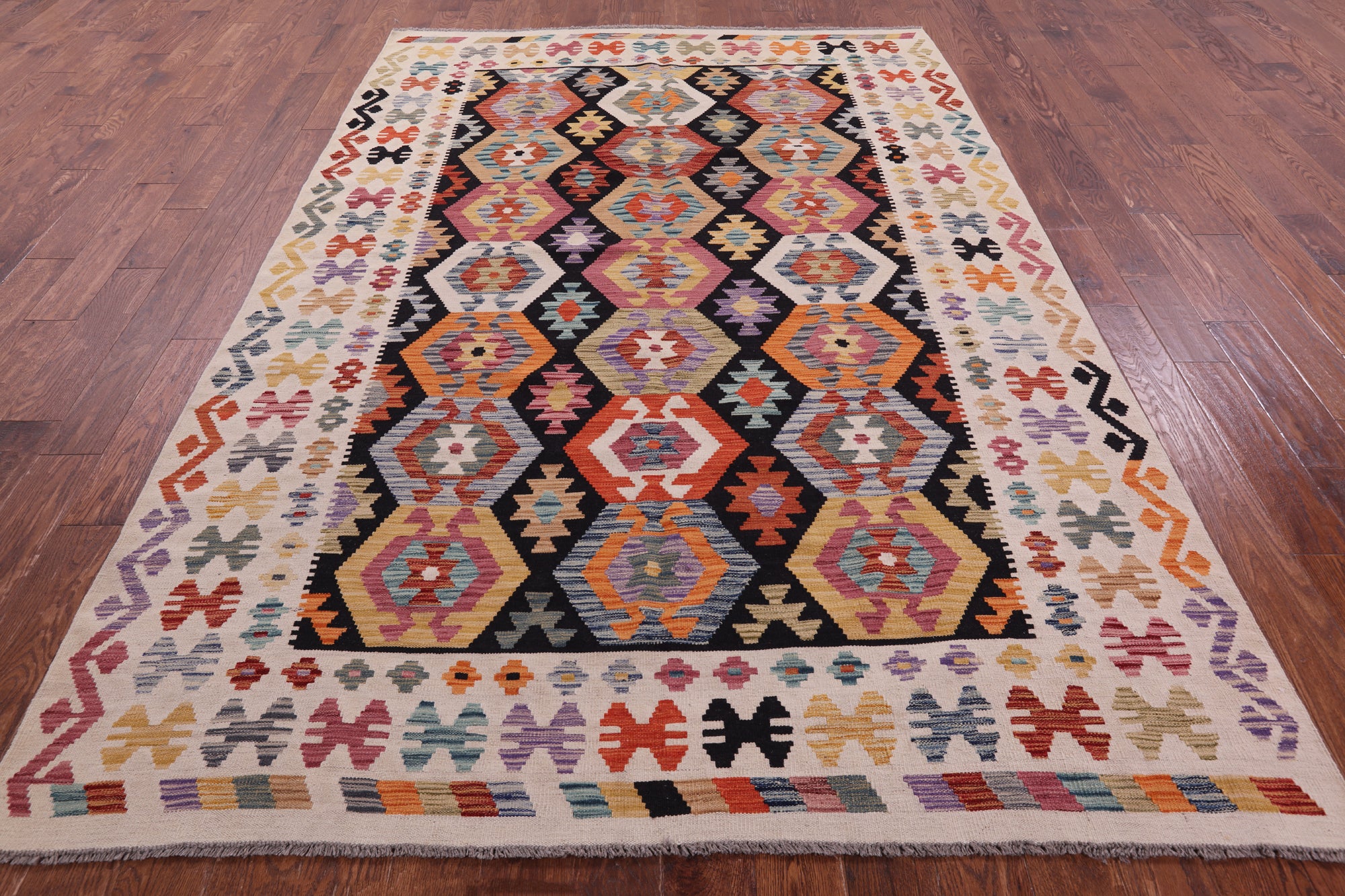 Reversible Kilim Flat Weave Wool On Wool Rug - 6' 8" X 9' 8" - Golden Nile
