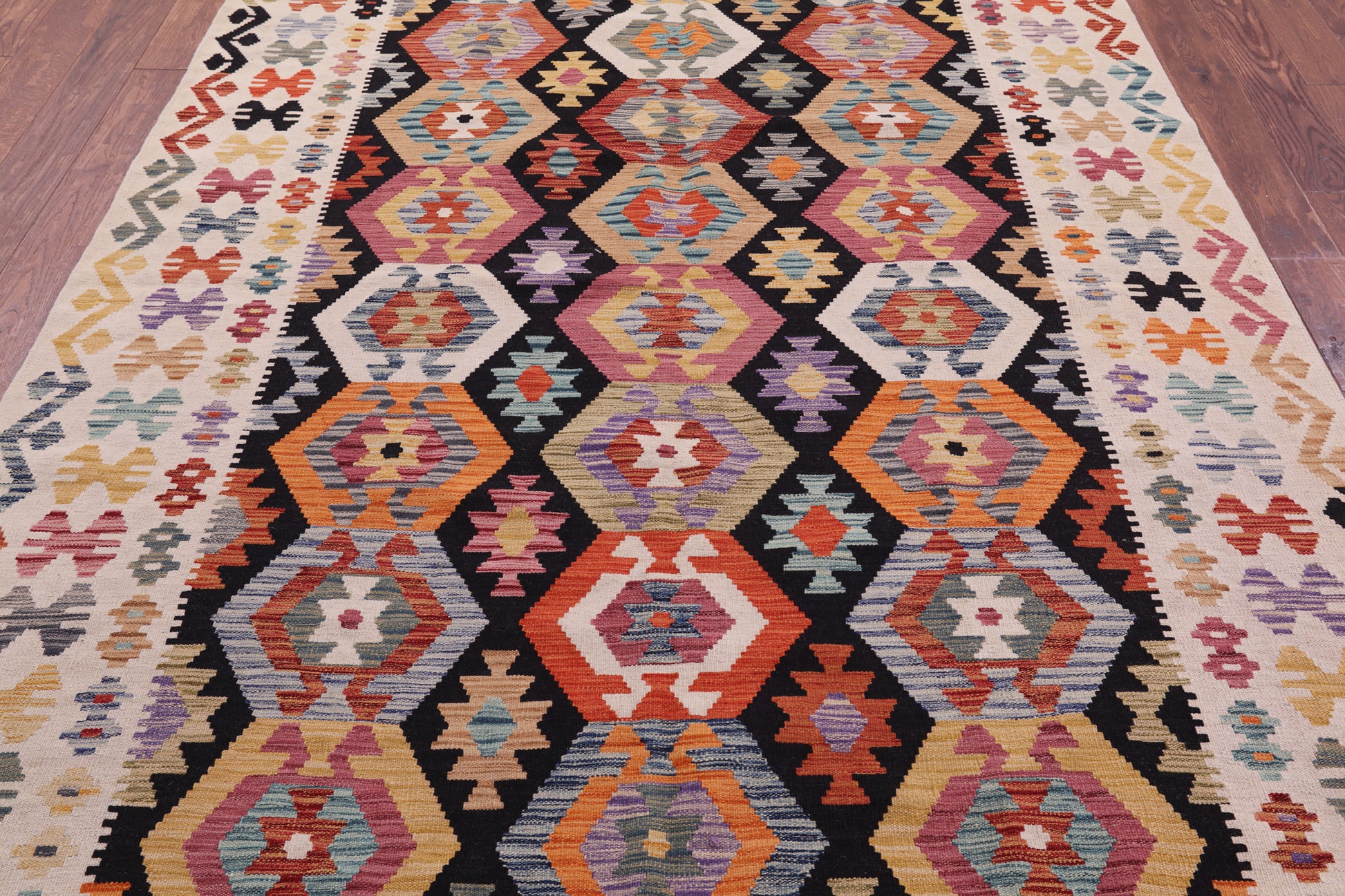 Reversible Kilim Flat Weave Wool On Wool Rug - 6' 8" X 9' 8" - Golden Nile