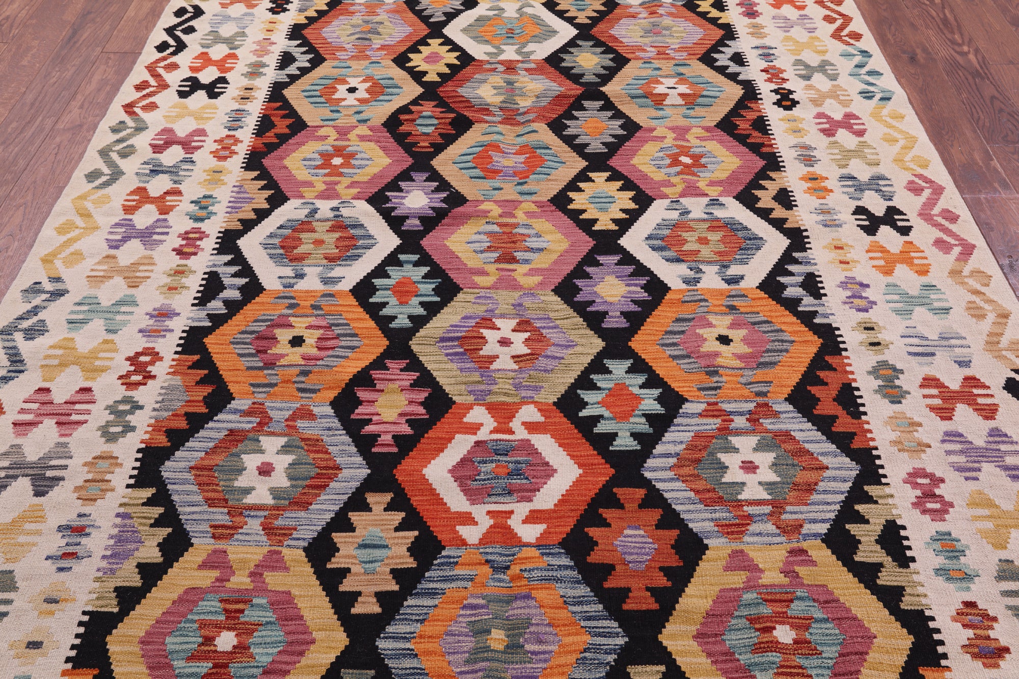 Reversible Kilim Flat Weave Wool On Wool Rug - 6' 8" X 9' 8" - Golden Nile
