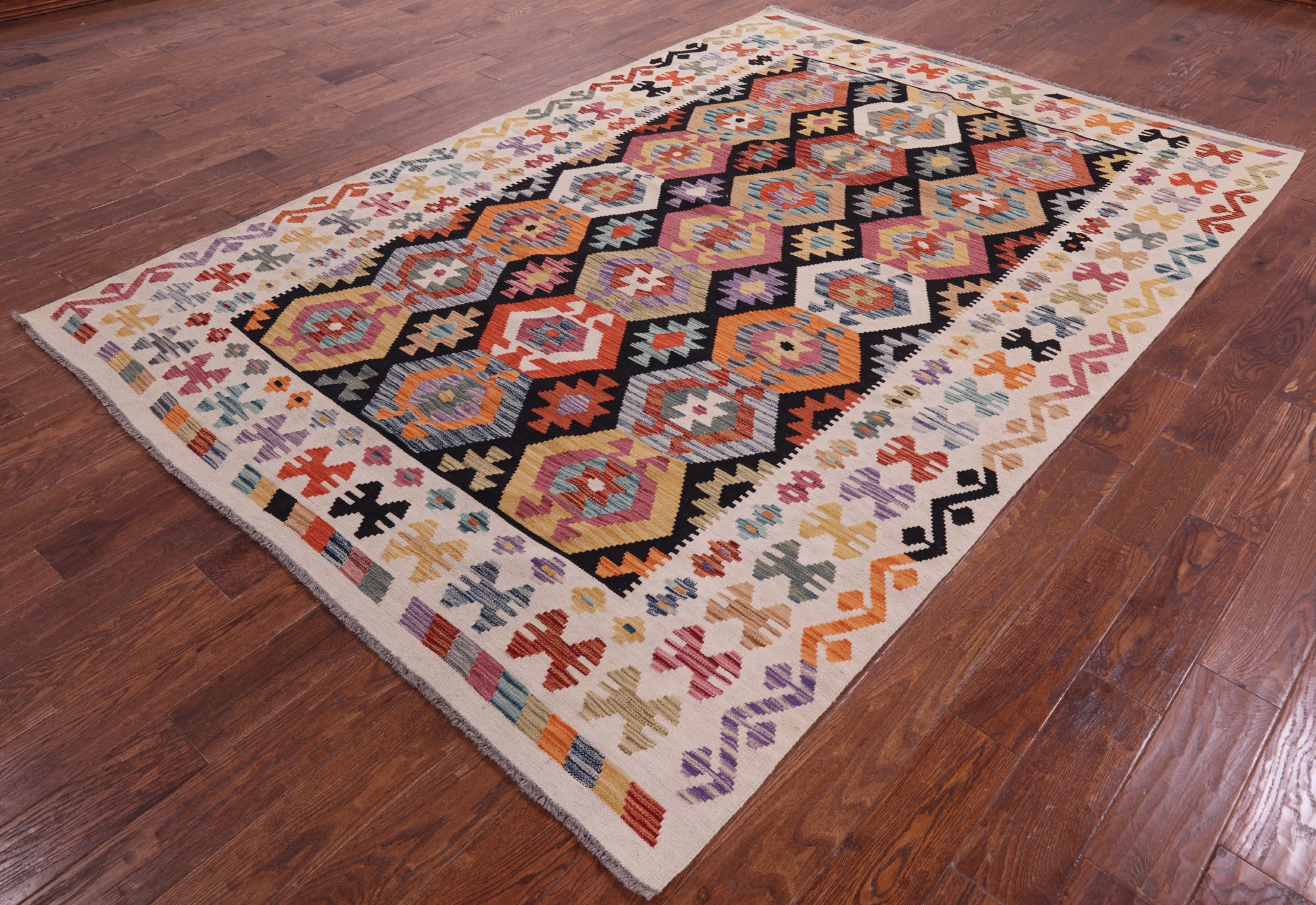 Reversible Kilim Flat Weave Wool On Wool Rug - 6' 8" X 9' 8" - Golden Nile