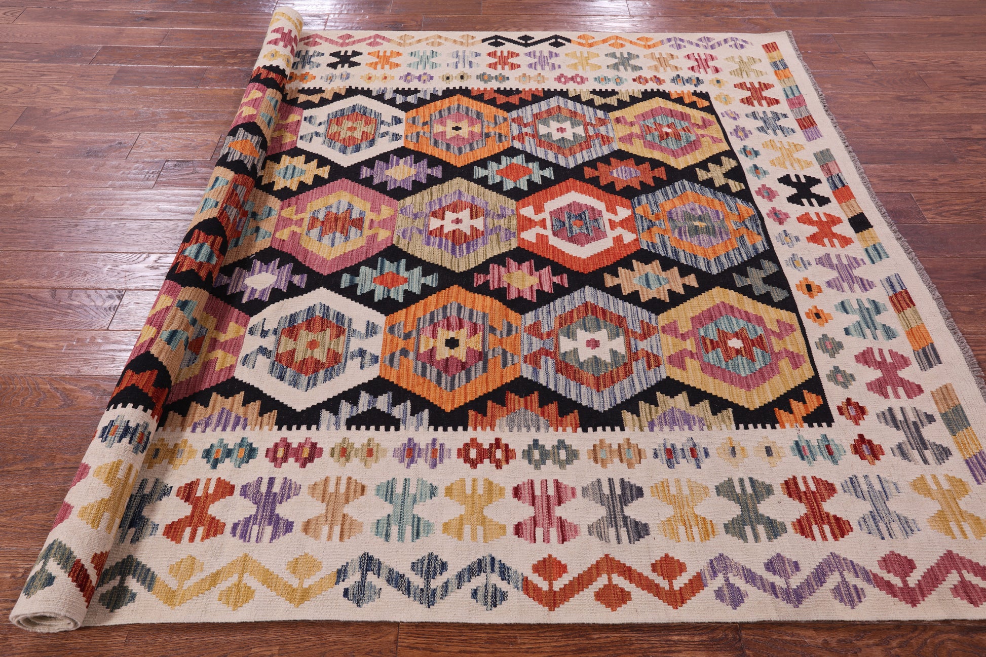 Reversible Kilim Flat Weave Wool On Wool Rug - 6' 8" X 9' 8" - Golden Nile