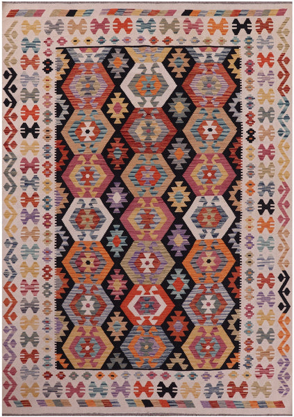 Reversible Kilim Flat Weave Wool On Wool Rug - 6' 8" X 9' 8" - Golden Nile