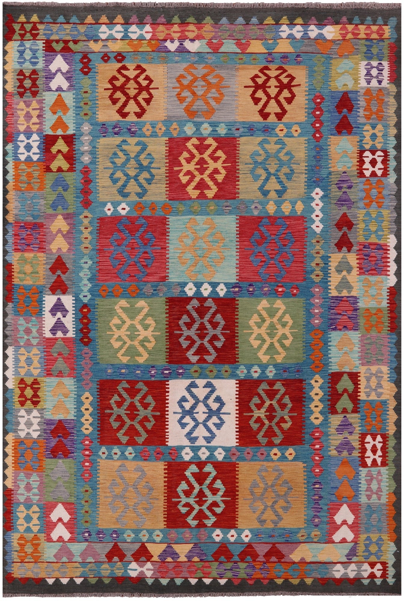 Reversible Kilim Flat Weave Wool On Wool Rug - 6' 6" X 9' 7" - Golden Nile
