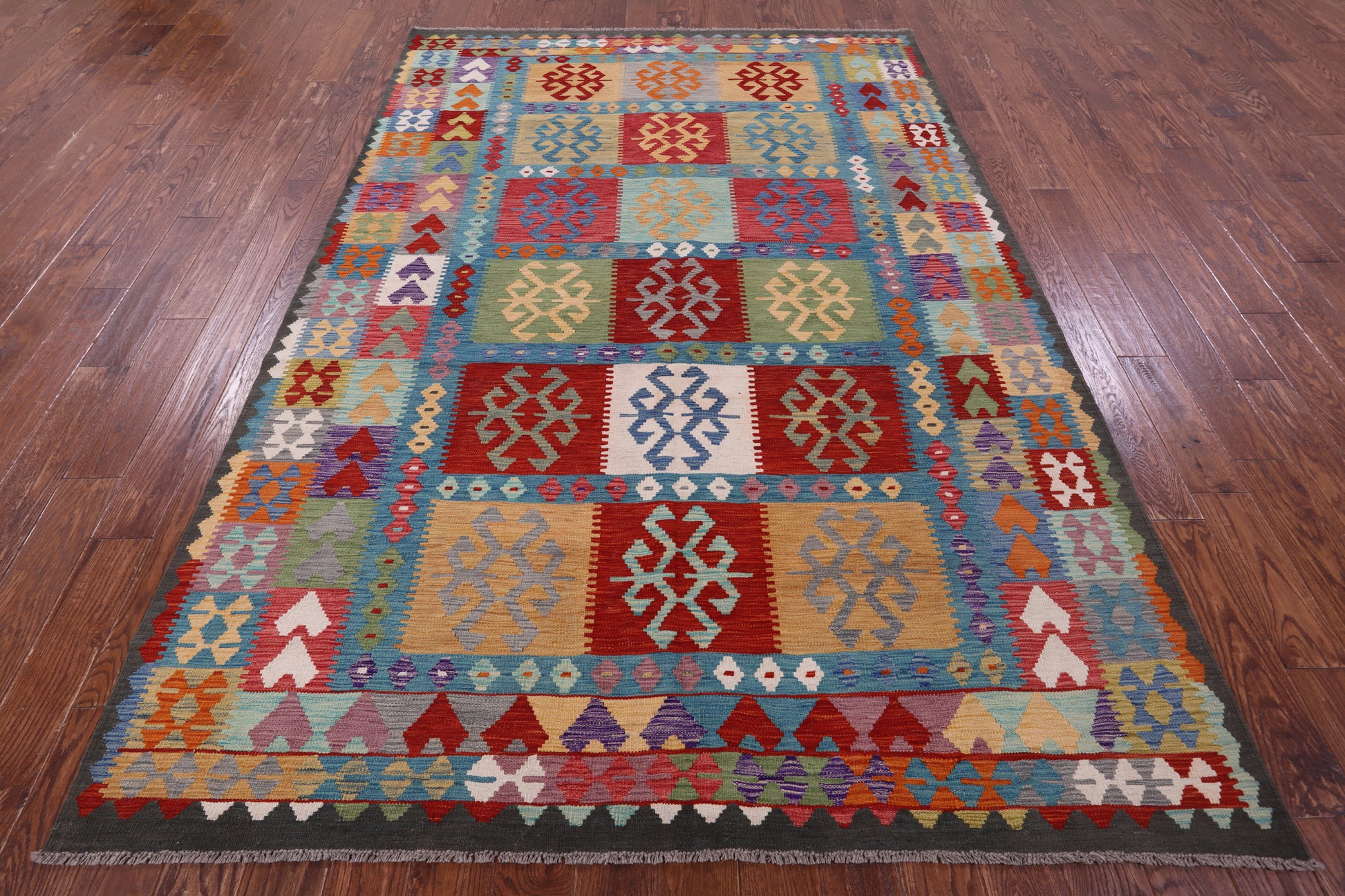 Reversible Kilim Flat Weave Wool On Wool Rug - 6' 6" X 9' 7" - Golden Nile