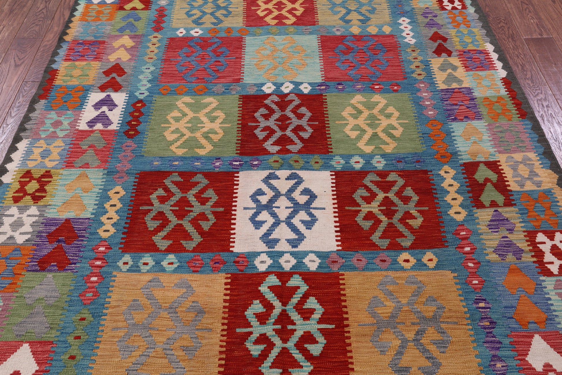 Reversible Kilim Flat Weave Wool On Wool Rug - 6' 6" X 9' 7" - Golden Nile