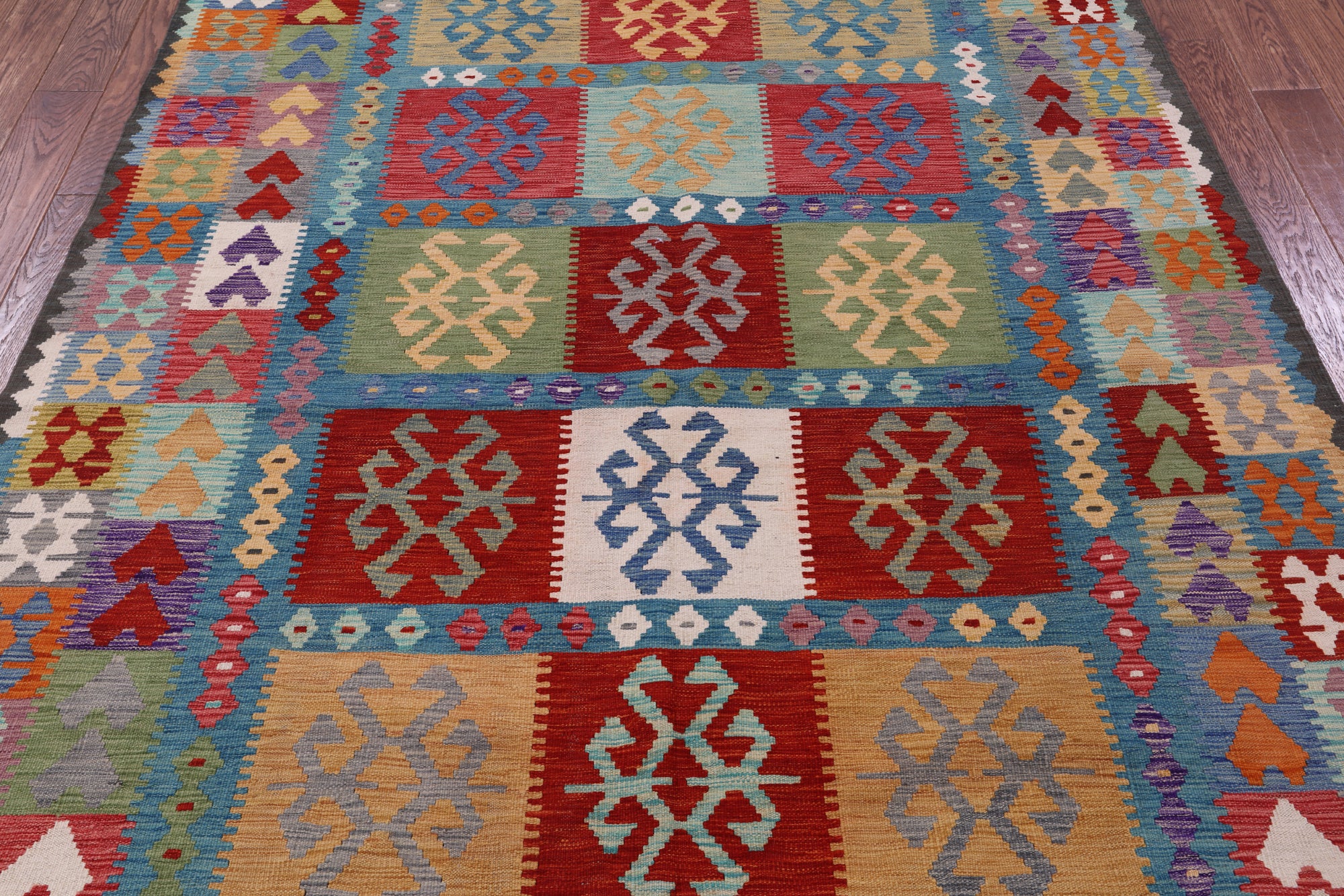 Reversible Kilim Flat Weave Wool On Wool Rug - 6' 6" X 9' 7" - Golden Nile
