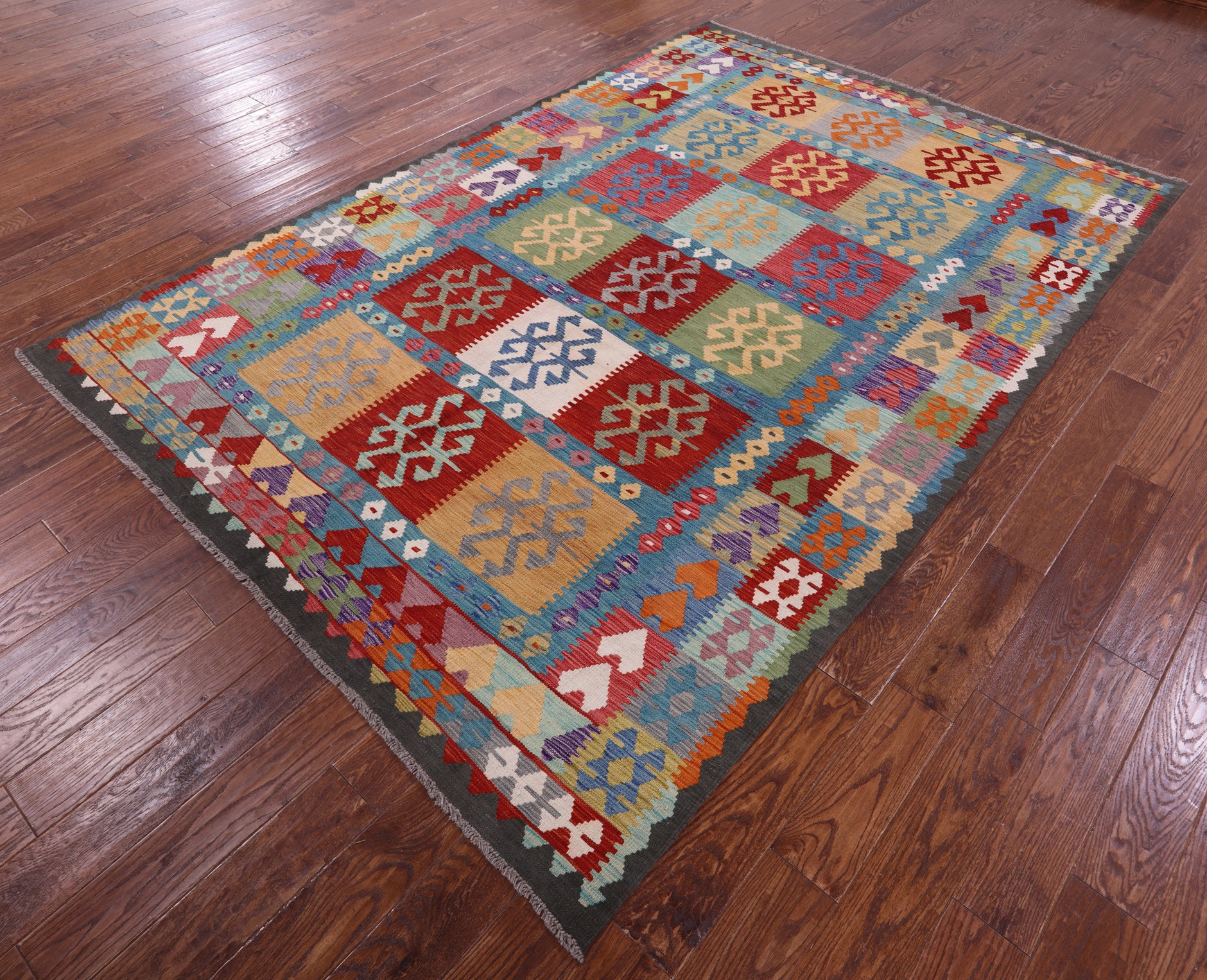 Reversible Kilim Flat Weave Wool On Wool Rug - 6' 6" X 9' 7" - Golden Nile
