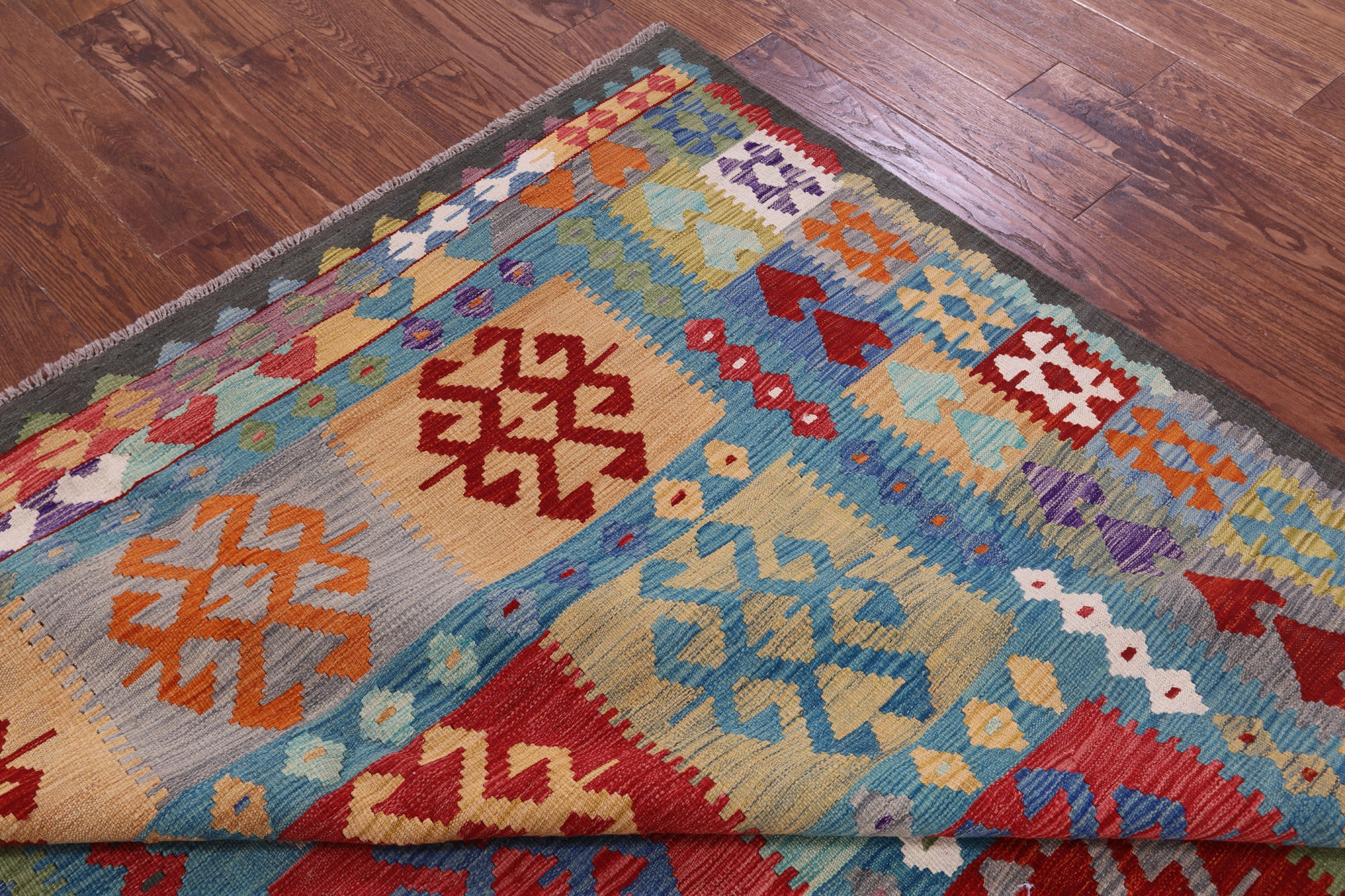 Reversible Kilim Flat Weave Wool On Wool Rug - 6' 6" X 9' 7" - Golden Nile