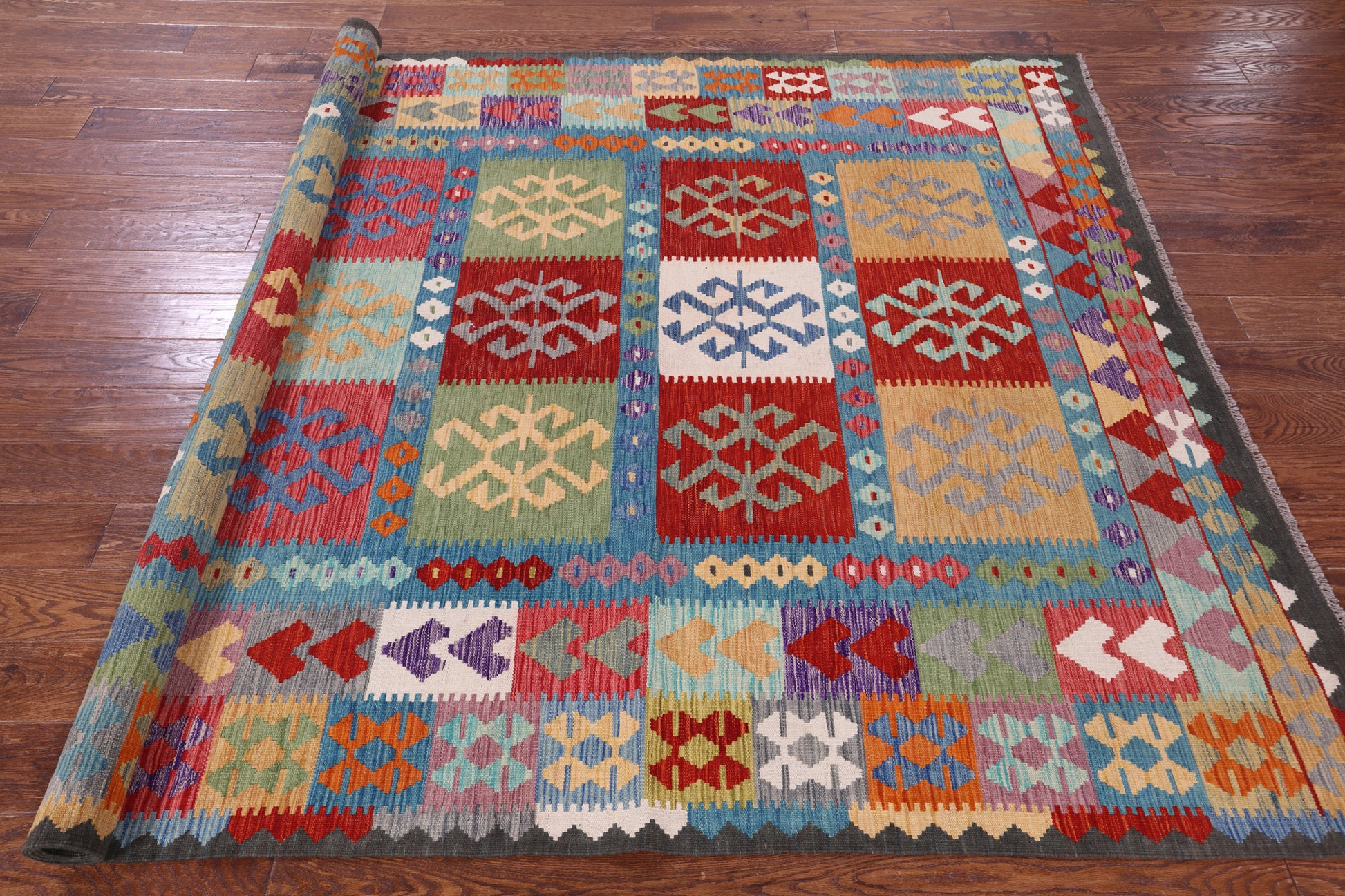 Reversible Kilim Flat Weave Wool On Wool Rug - 6' 6" X 9' 7" - Golden Nile