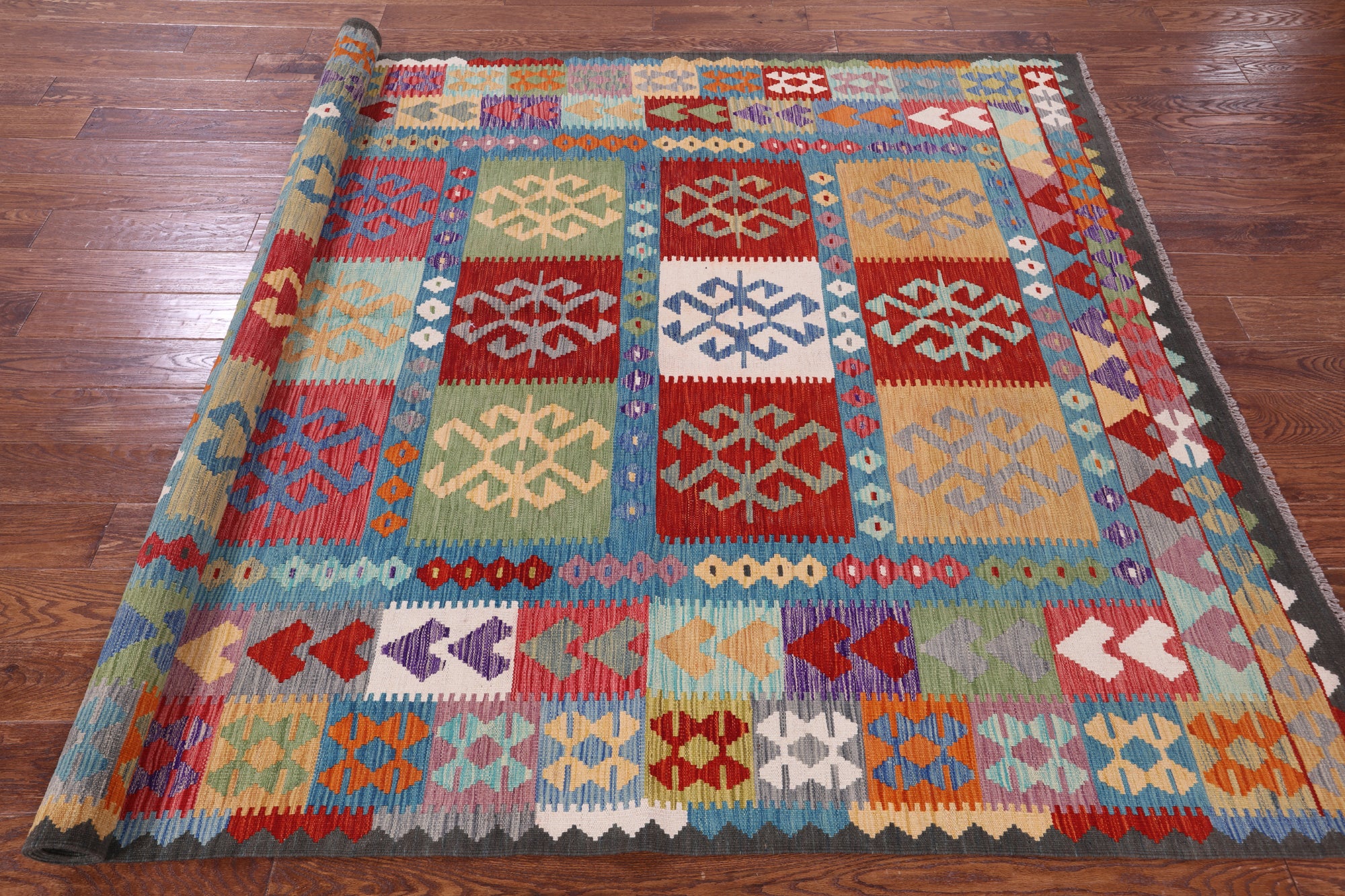 Reversible Kilim Flat Weave Wool On Wool Rug - 6' 6" X 9' 7" - Golden Nile