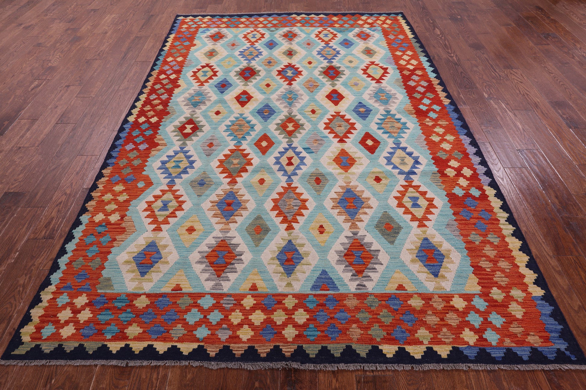 Reversible Kilim Flat Weave Wool On Wool Rug - 6' 8" X 9' 9" - Golden Nile