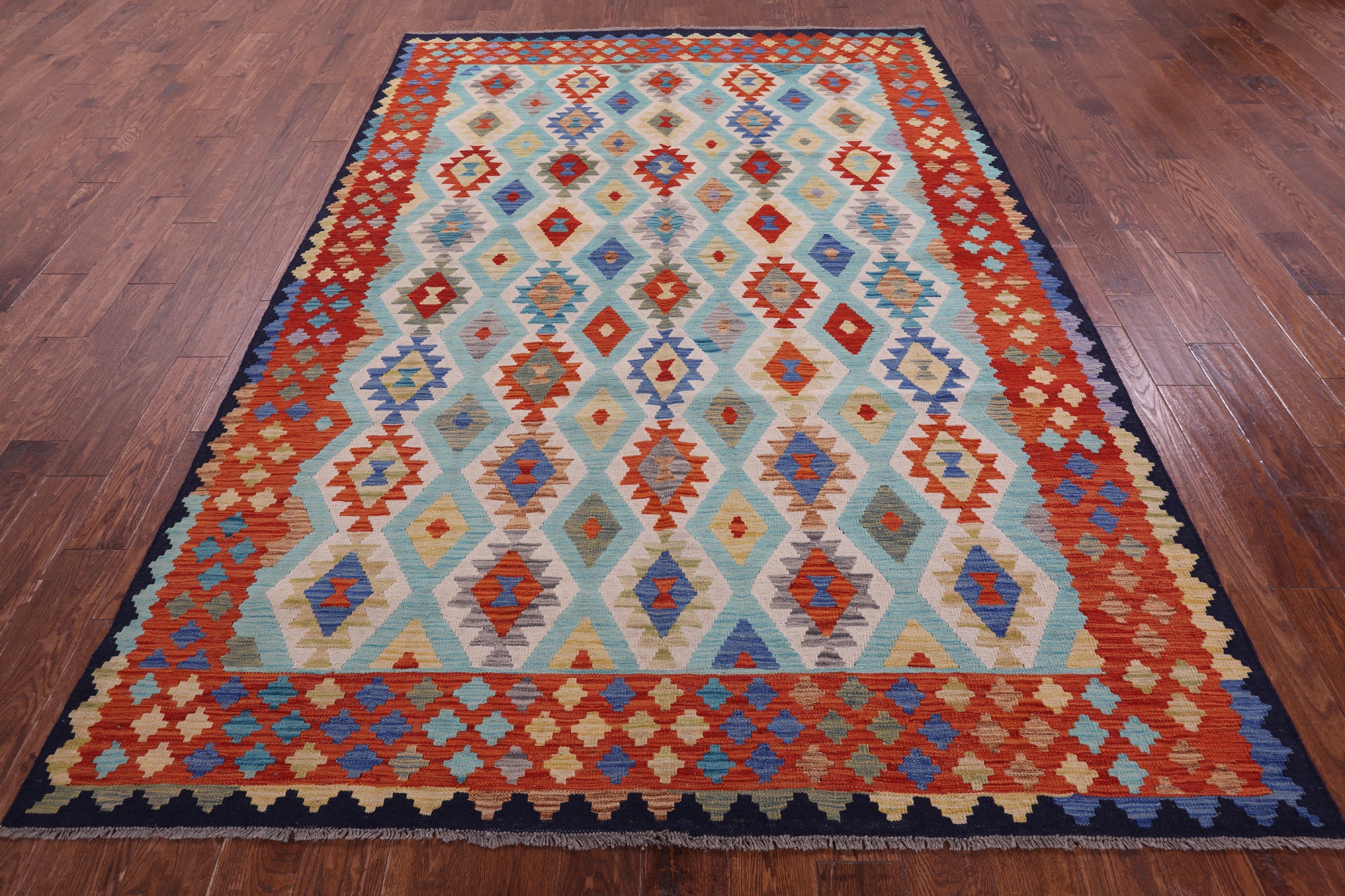 Reversible Kilim Flat Weave Wool On Wool Rug - 6' 8" X 9' 9" - Golden Nile