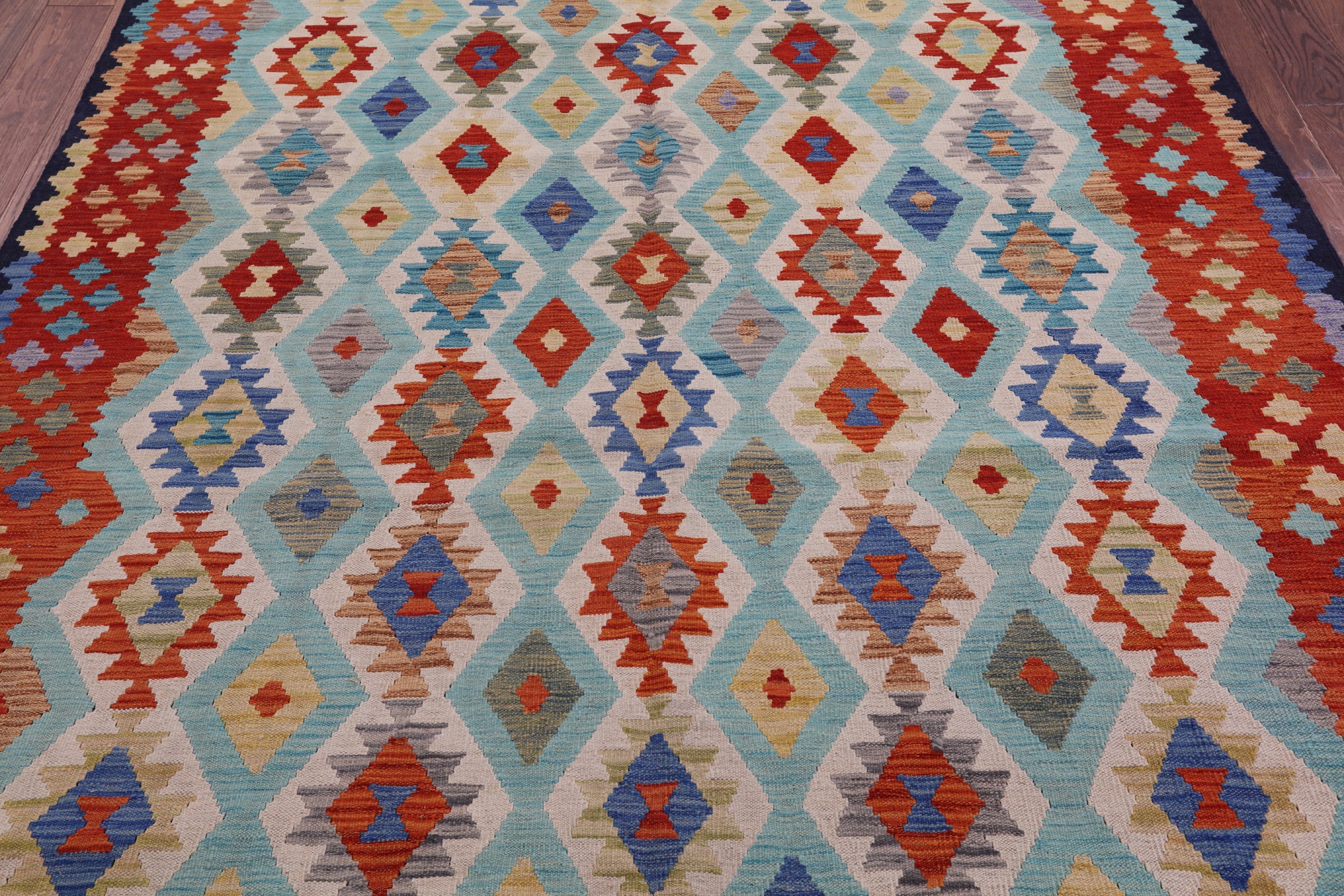 Reversible Kilim Flat Weave Wool On Wool Rug - 6' 8" X 9' 9" - Golden Nile