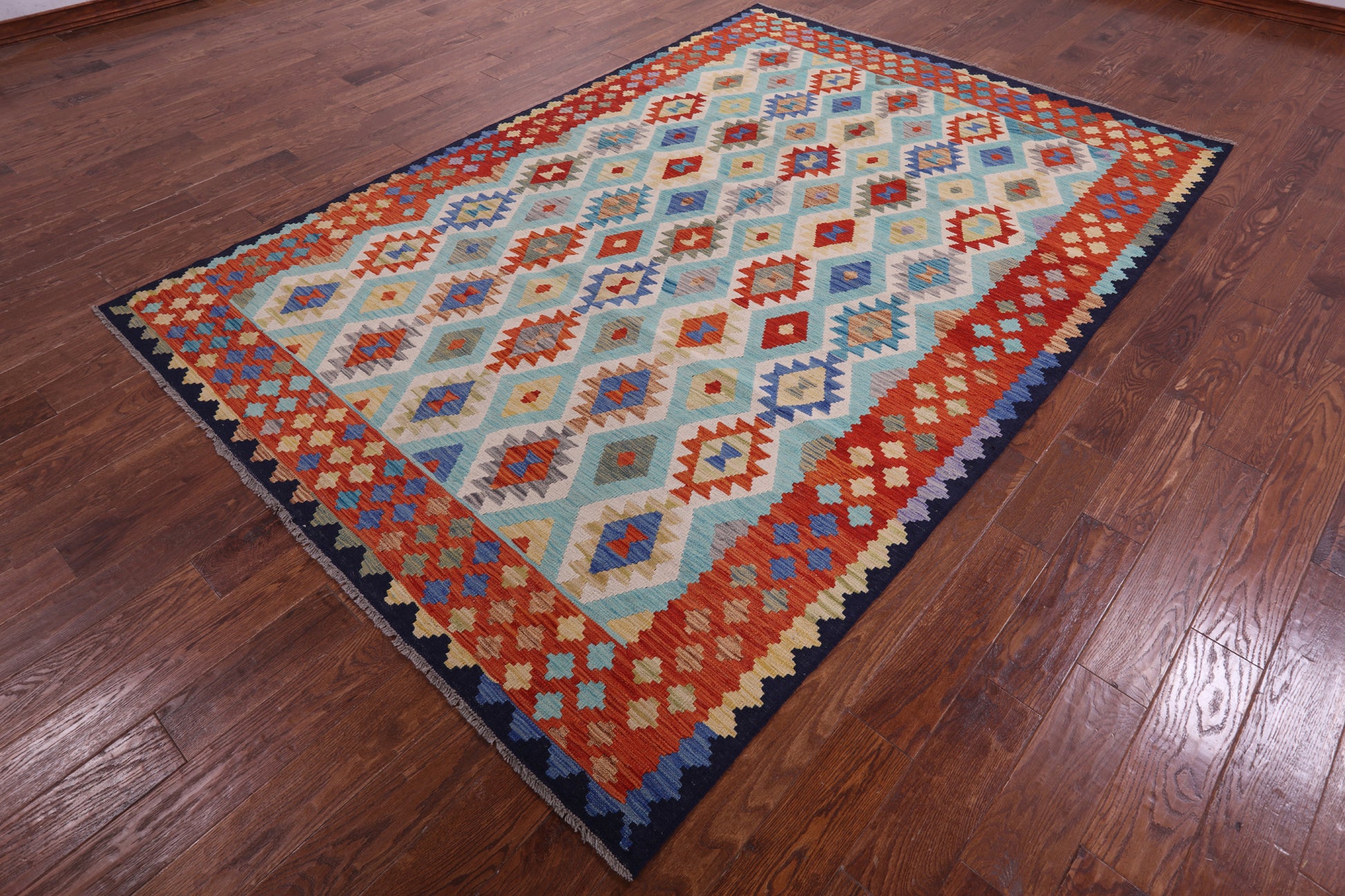 Reversible Kilim Flat Weave Wool On Wool Rug - 6' 8" X 9' 9" - Golden Nile