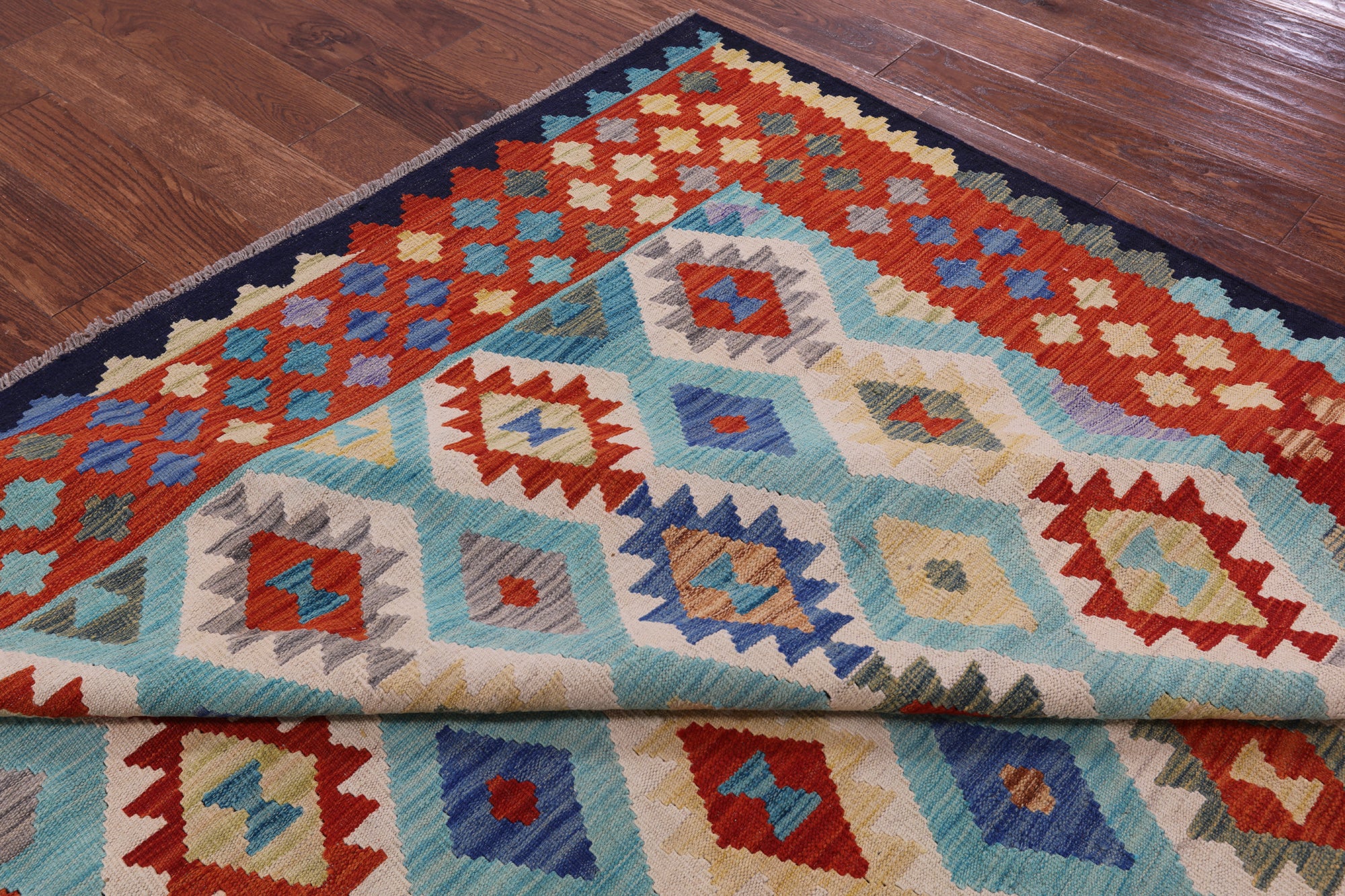 Reversible Kilim Flat Weave Wool On Wool Rug - 6' 8" X 9' 9" - Golden Nile