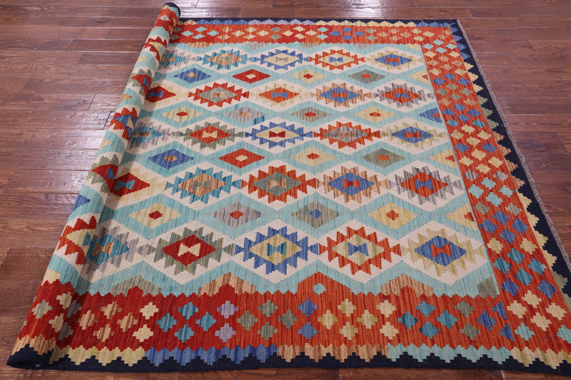 Reversible Kilim Flat Weave Wool On Wool Rug - 6' 8" X 9' 9" - Golden Nile