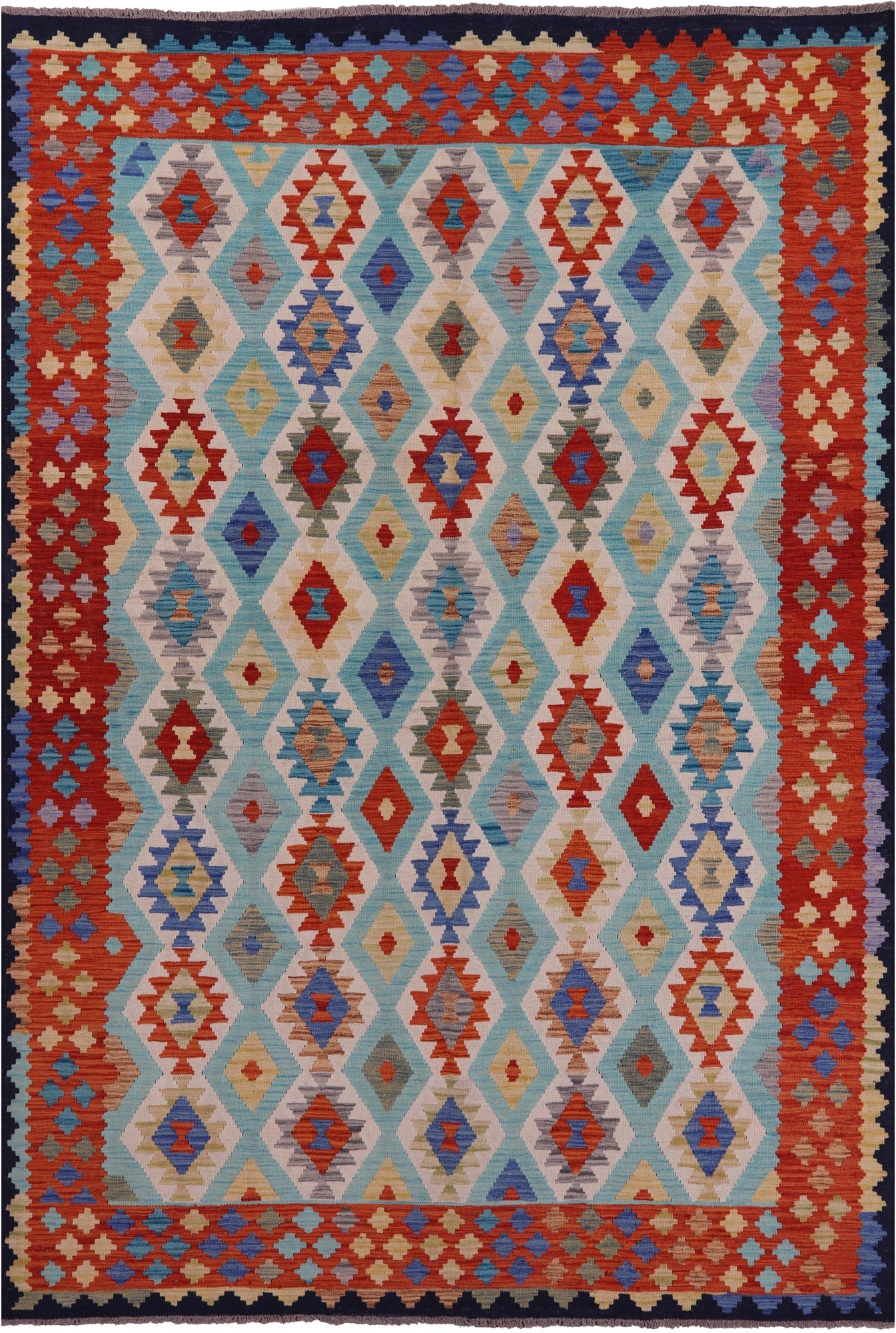 Reversible Kilim Flat Weave Wool On Wool Rug - 6' 8" X 9' 9" - Golden Nile