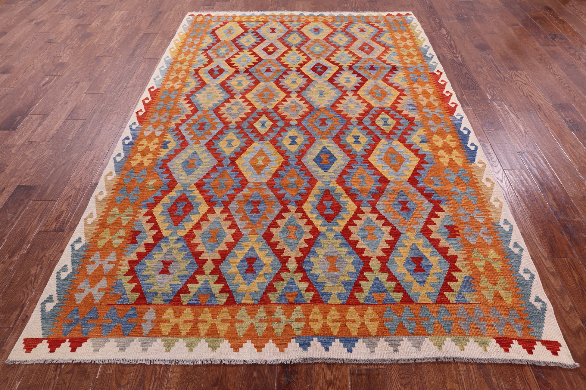 Reversible Kilim Flat Weave Wool On Wool Rug - 6' 9" X 9' 9" - Golden Nile