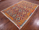 Reversible Kilim Flat Weave Wool On Wool Rug - 6' 9" X 9' 9" - Golden Nile