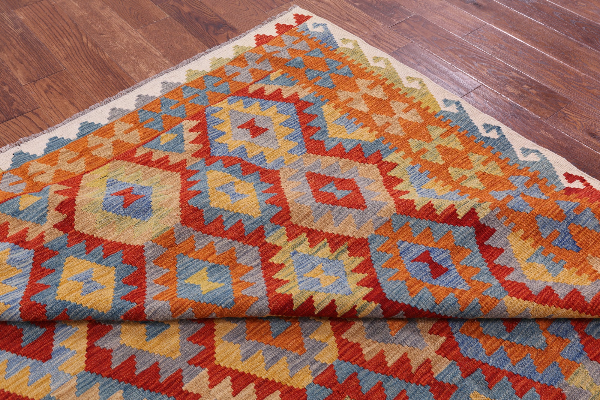 Reversible Kilim Flat Weave Wool On Wool Rug - 6' 9" X 9' 9" - Golden Nile