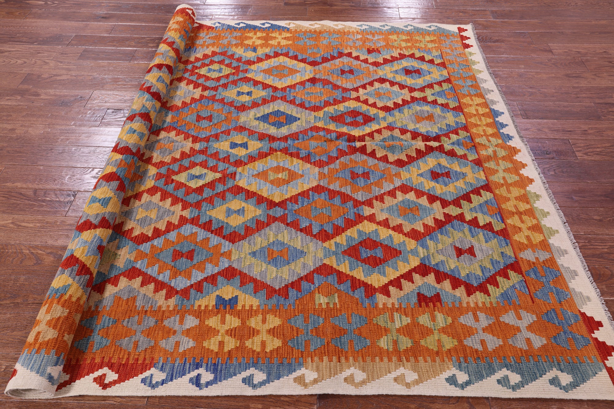 Reversible Kilim Flat Weave Wool On Wool Rug - 6' 9" X 9' 9" - Golden Nile
