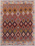 Reversible Kilim Flat Weave Wool On Wool Rug - 7' 1" X 9' 6" - Golden Nile