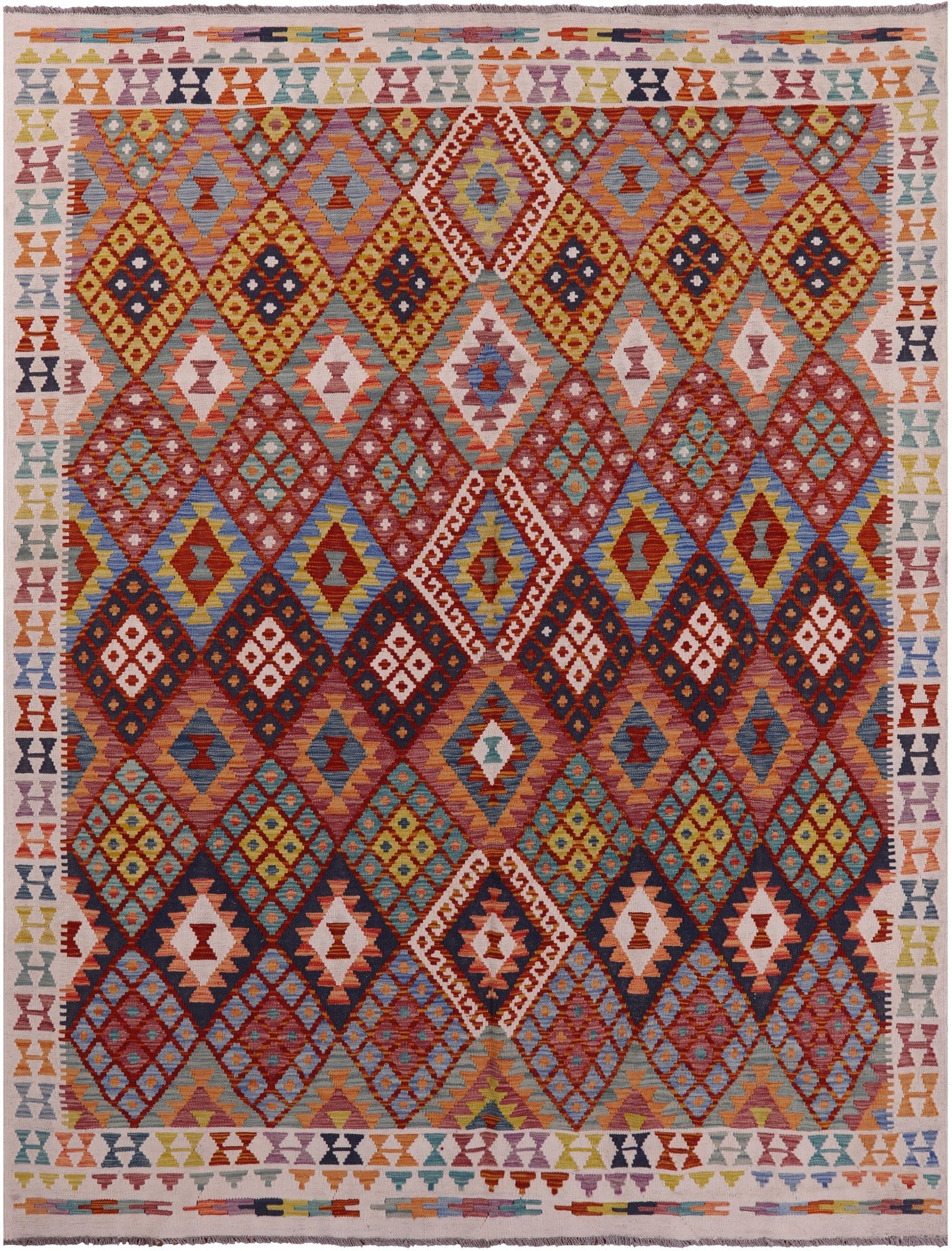 Reversible Kilim Flat Weave Wool On Wool Rug - 7' 1" X 9' 6" - Golden Nile