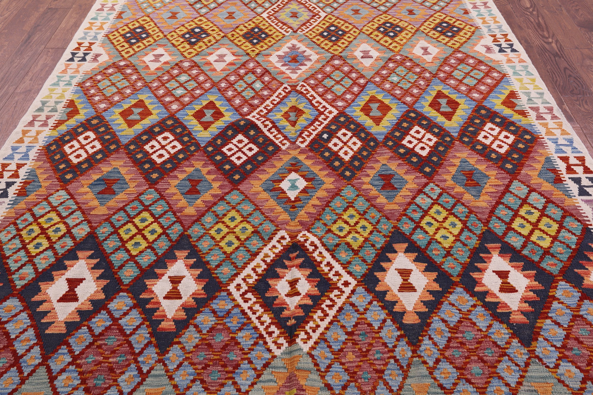 Reversible Kilim Flat Weave Wool On Wool Rug - 7' 1" X 9' 6" - Golden Nile