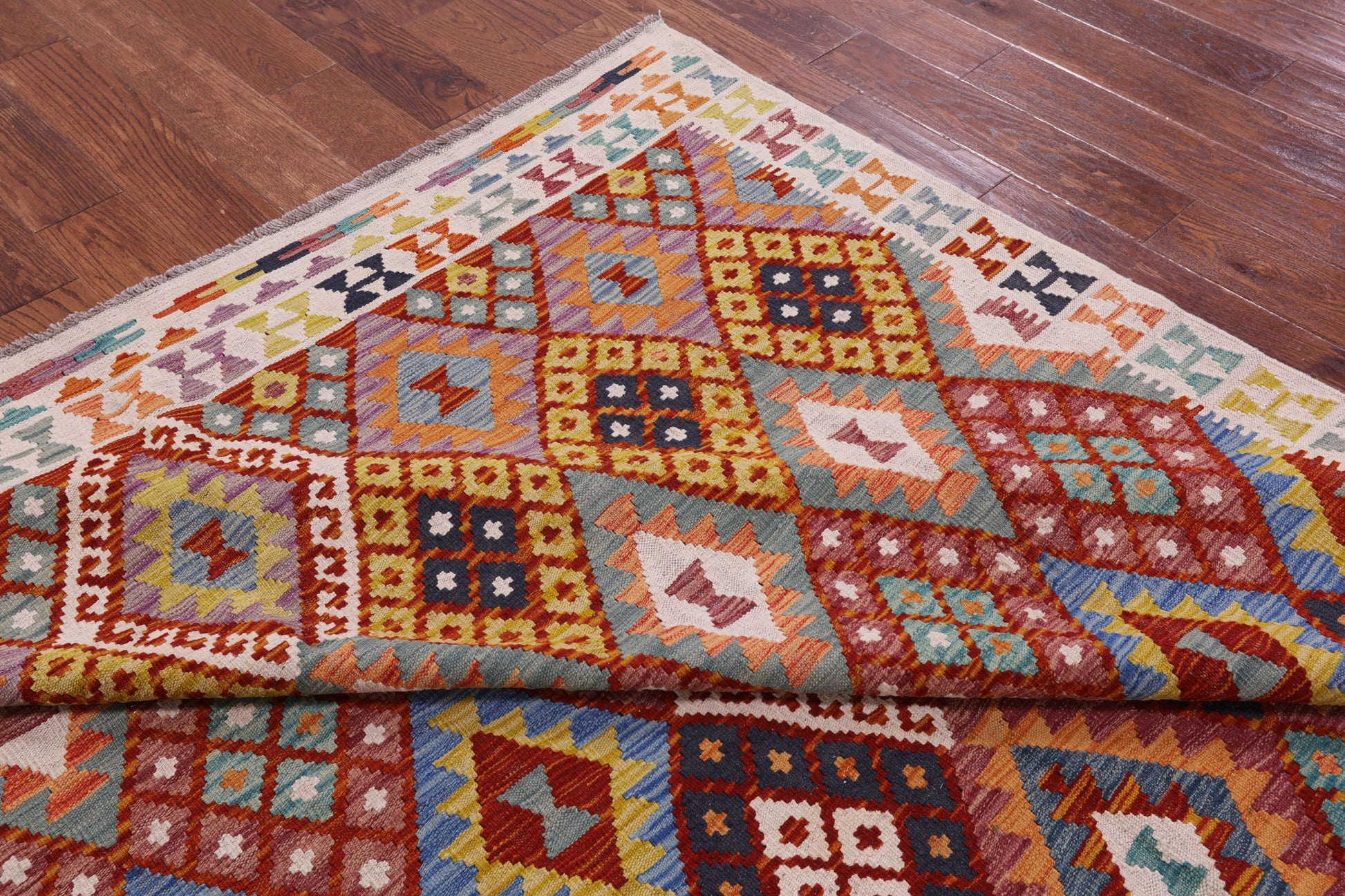 Reversible Kilim Flat Weave Wool On Wool Rug - 7' 1" X 9' 6" - Golden Nile