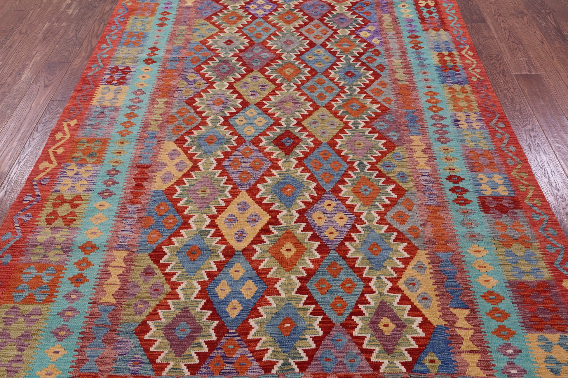 Reversible Kilim Flat Weave Wool On Wool Rug - 6' 5" X 9' 8" - Golden Nile