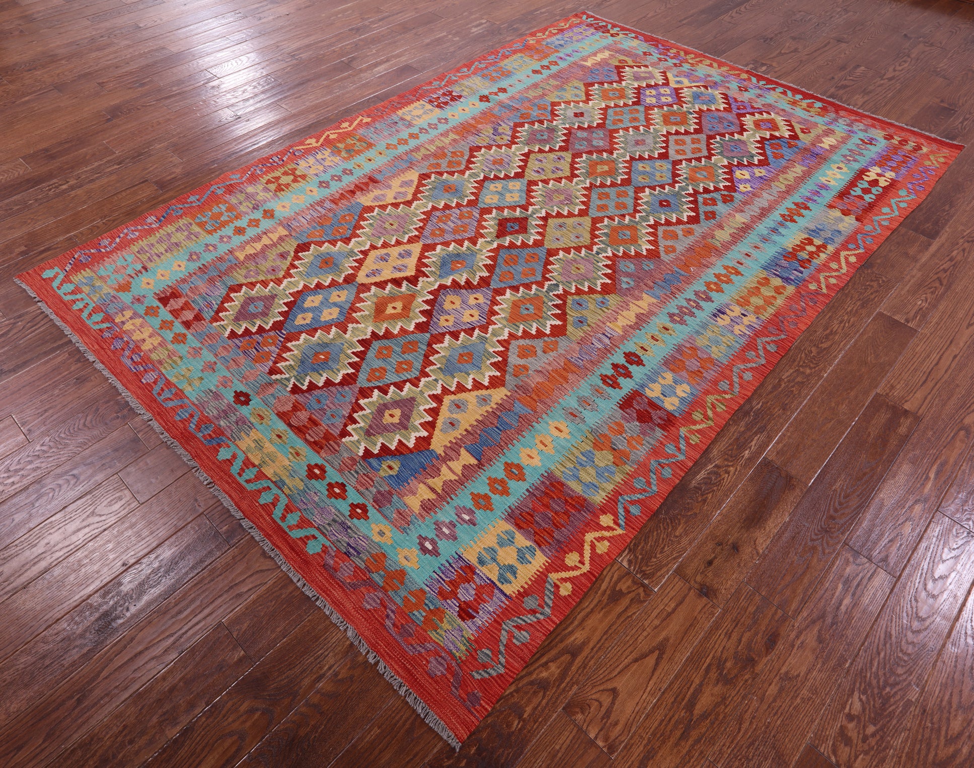 Reversible Kilim Flat Weave Wool On Wool Rug - 6' 5" X 9' 8" - Golden Nile