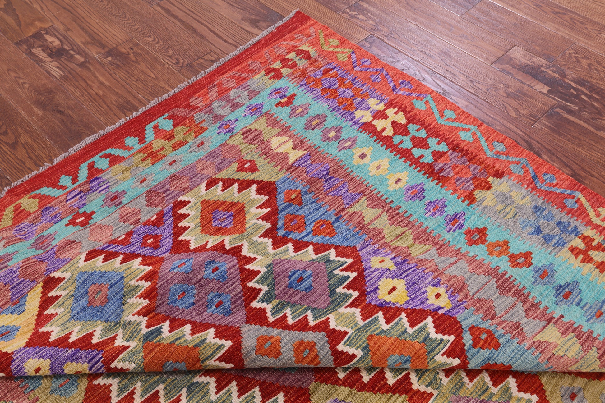 Reversible Kilim Flat Weave Wool On Wool Rug - 6' 5" X 9' 8" - Golden Nile