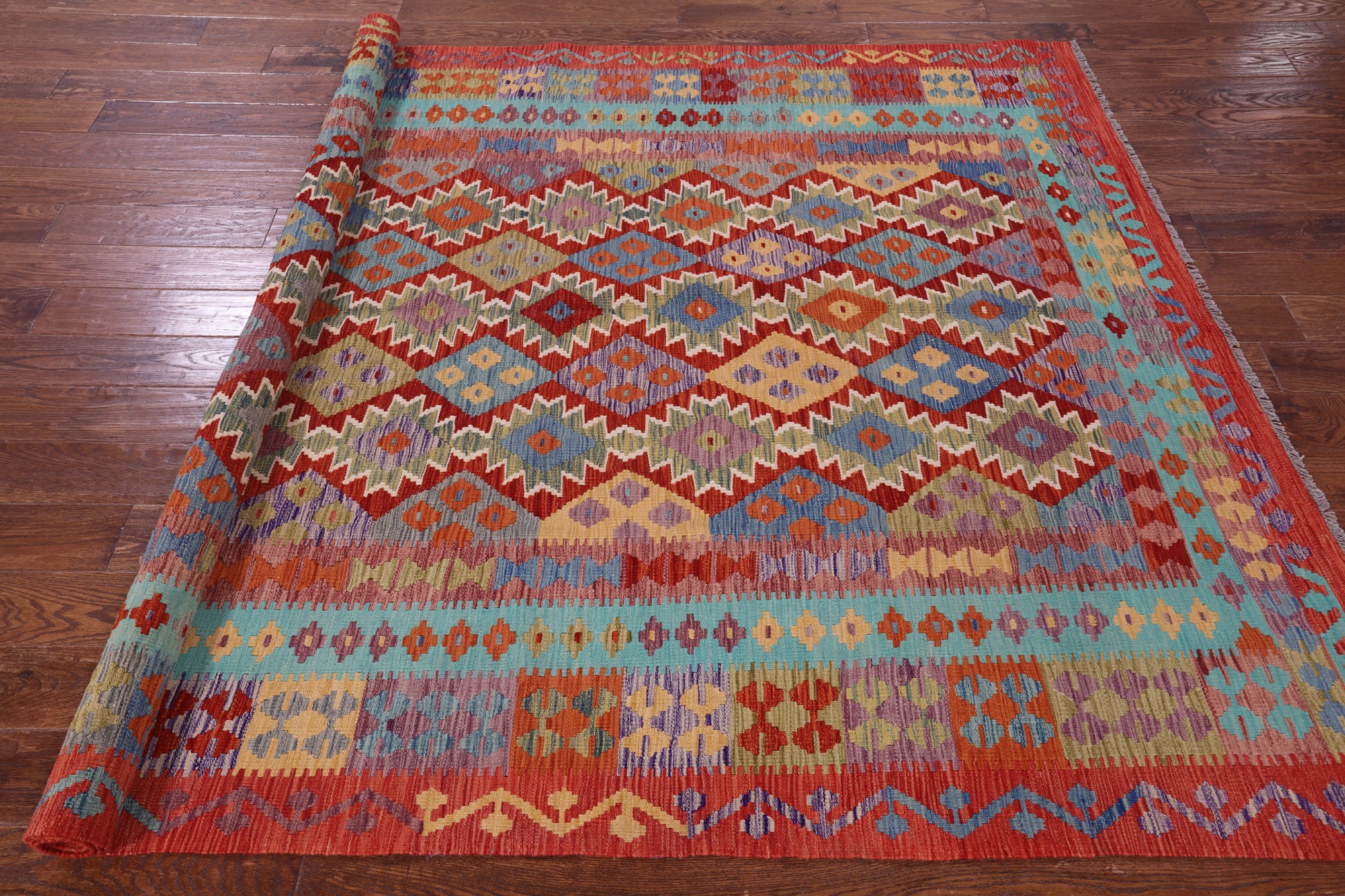 Reversible Kilim Flat Weave Wool On Wool Rug - 6' 5" X 9' 8" - Golden Nile