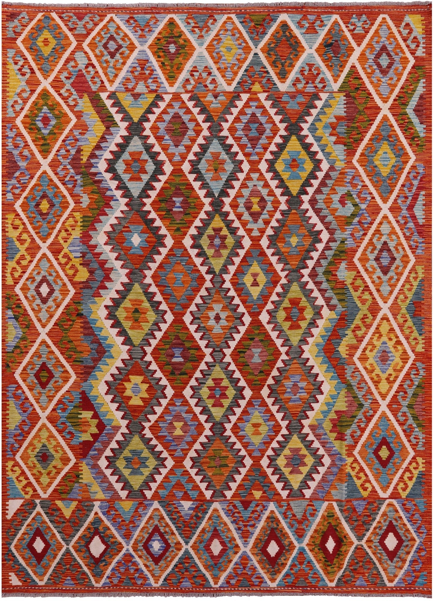 Reversible Kilim Flat Weave Wool On Wool Rug - 7' 0" X 9' 9" - Golden Nile