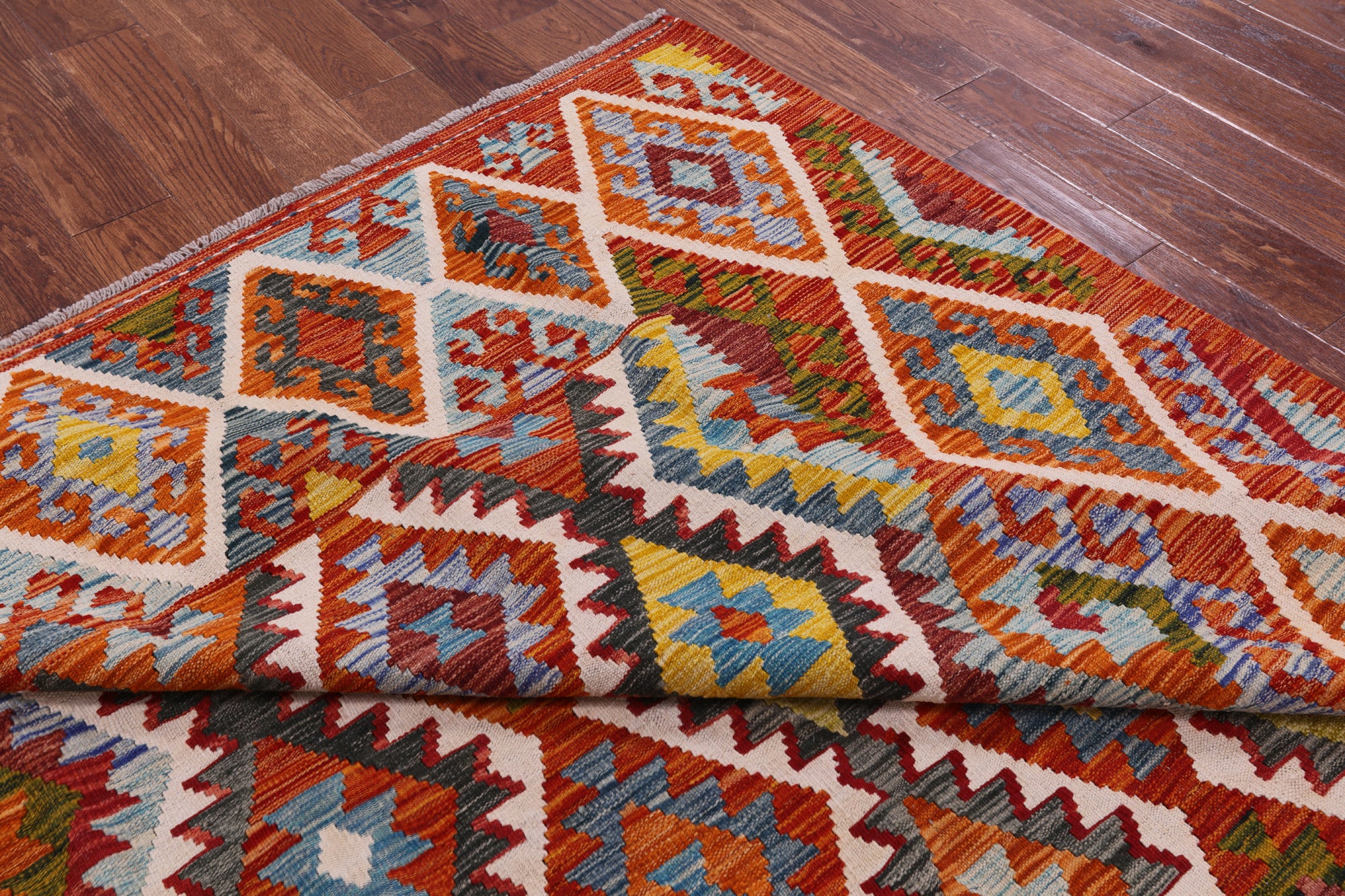 Reversible Kilim Flat Weave Wool On Wool Rug - 7' 0" X 9' 9" - Golden Nile