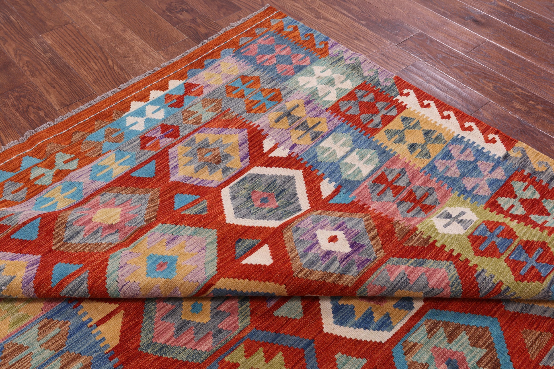 Reversible Kilim Flat Weave Wool On Wool Rug - 6' 6" X 9' 6" - Golden Nile