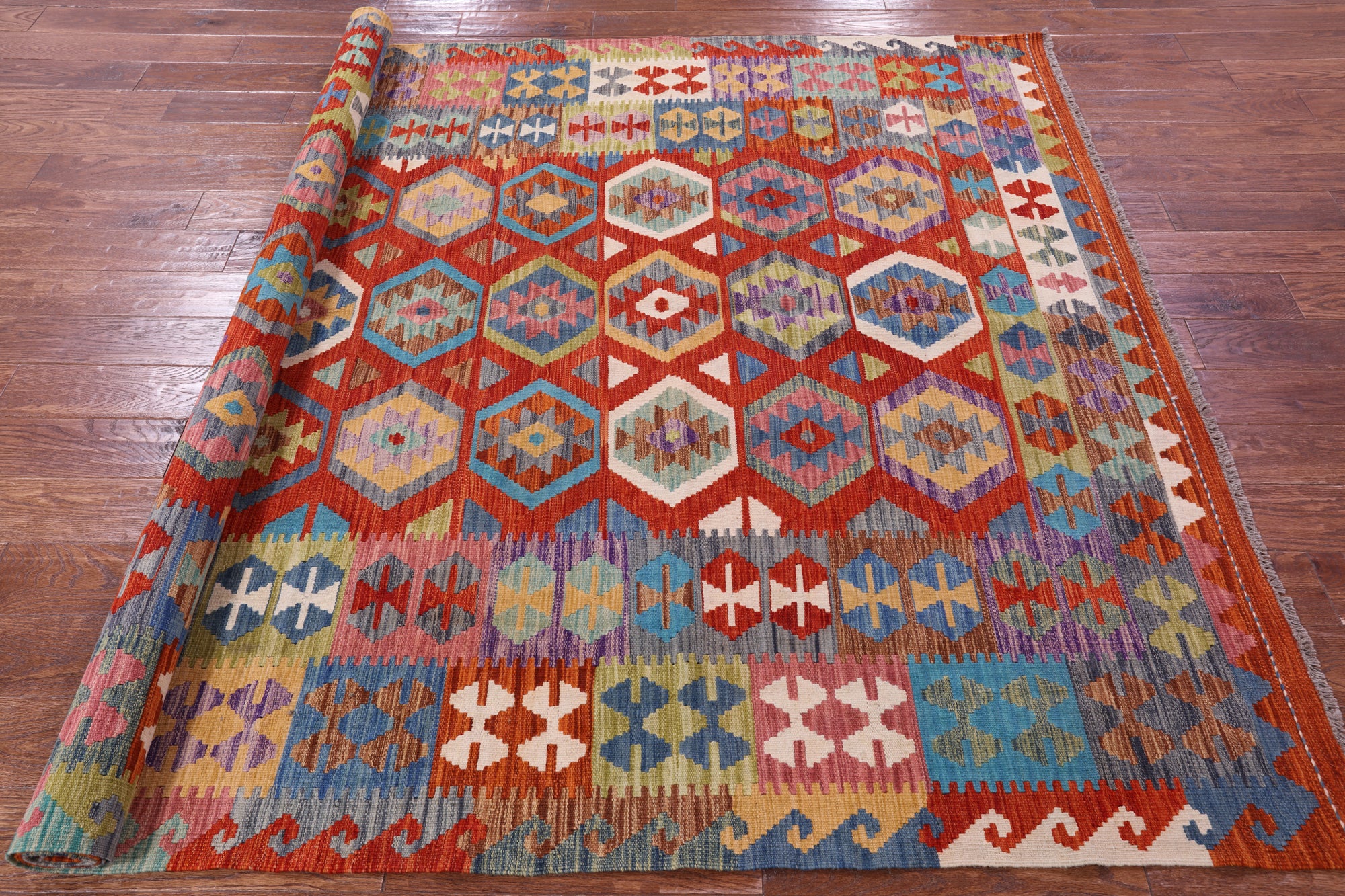Reversible Kilim Flat Weave Wool On Wool Rug - 6' 6" X 9' 6" - Golden Nile